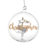 Personalised Gold Glitter Name Only Reindeer Glass Bauble | Inspired Creative Gifts | UK Supplier