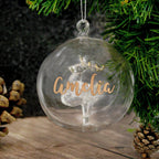 Personalised Gold Glitter Name Only Reindeer Glass Bauble | Inspired Creative Gifts | UK Supplier