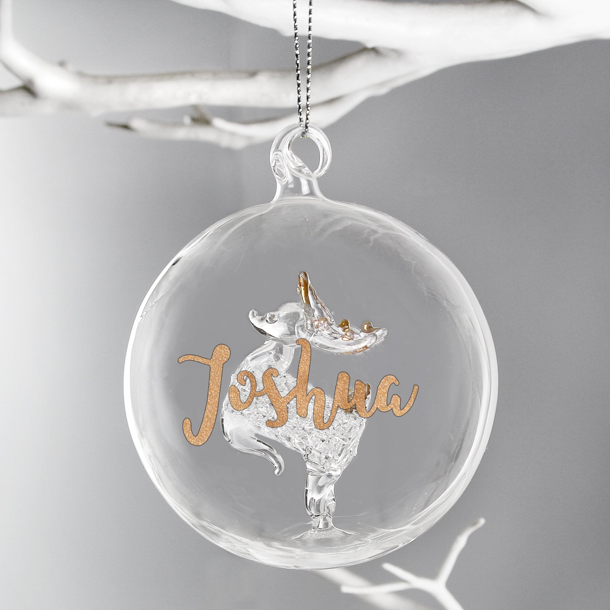 Personalised Gold Glitter Name Only Reindeer Glass Bauble | Inspired Creative Gifts | UK Supplier