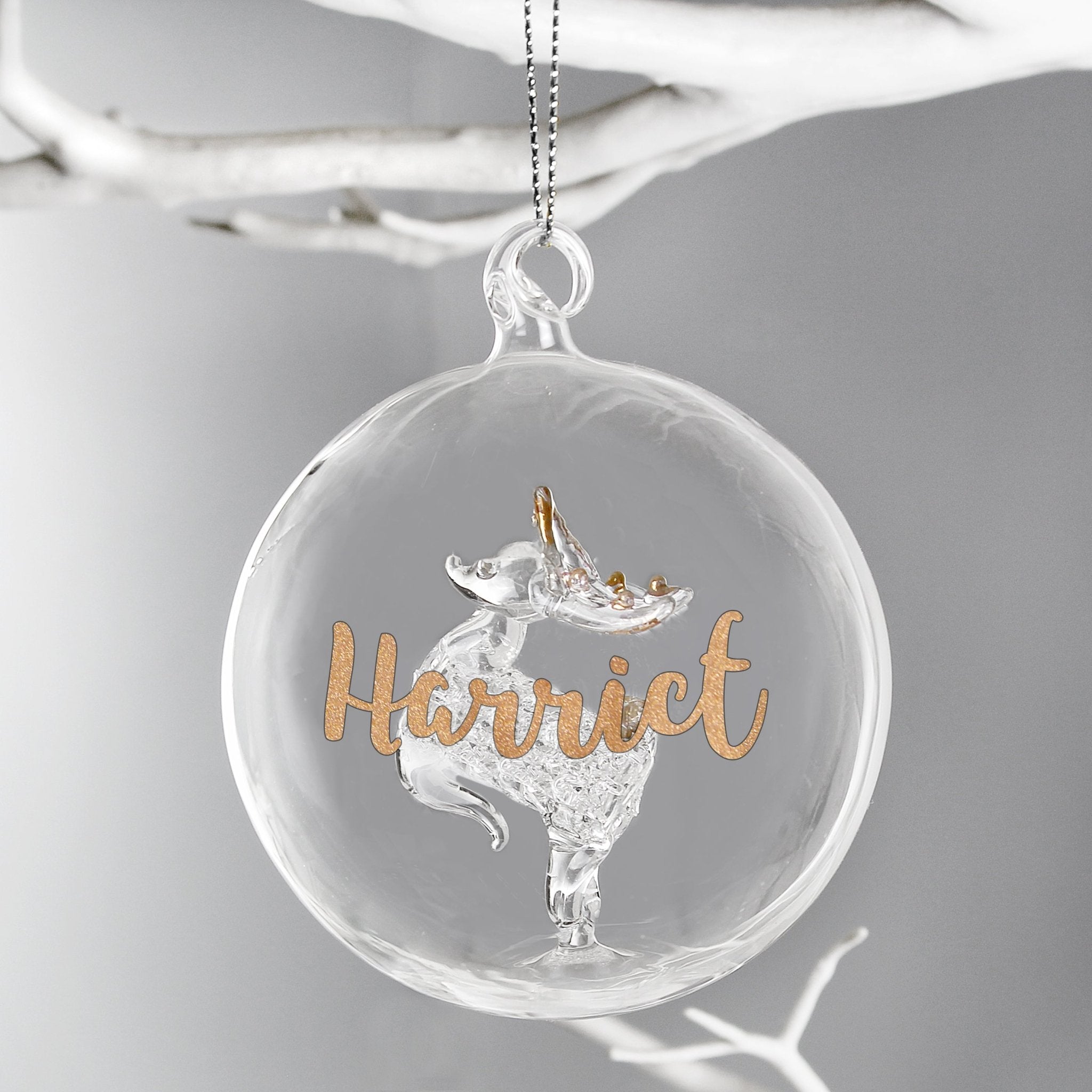 Personalised Gold Glitter Name Only Reindeer Glass Bauble | Inspired Creative Gifts | UK Supplier