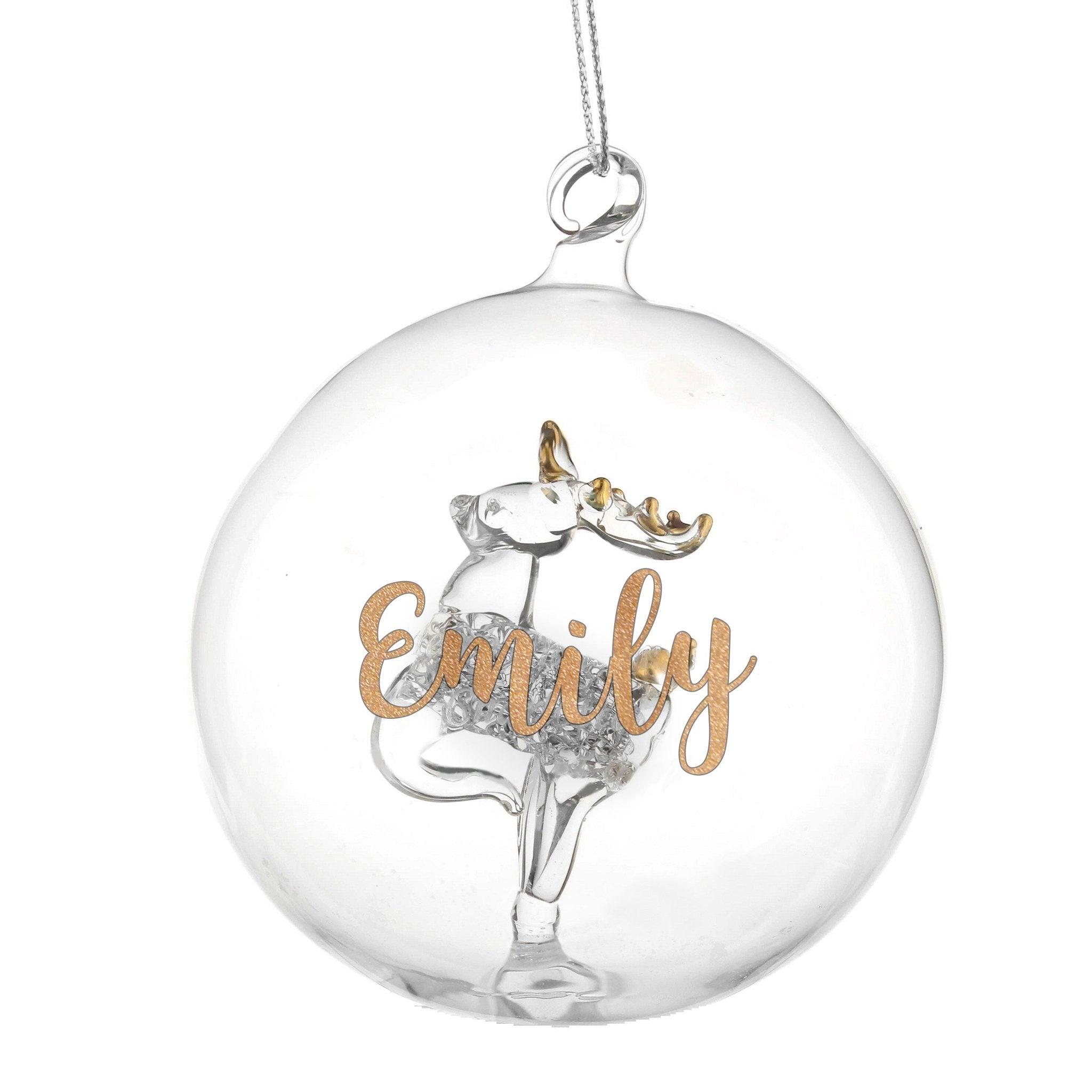 Personalised Gold Glitter Name Only Reindeer Glass Bauble | Inspired Creative Gifts | UK Supplier
