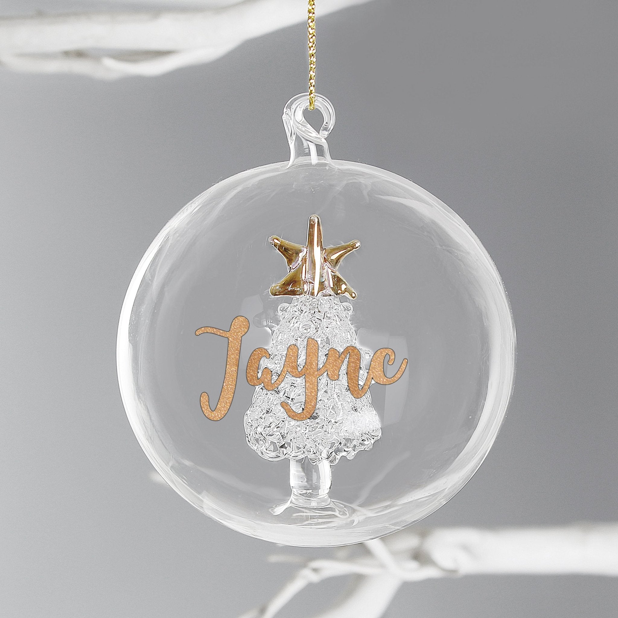 Personalised Gold Glitter Name Only Tree Glass Bauble | Inspired Creative Gifts | UK Supplier