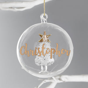 Personalised Gold Glitter Name Only Tree Glass Bauble | Inspired Creative Gifts | UK Supplier