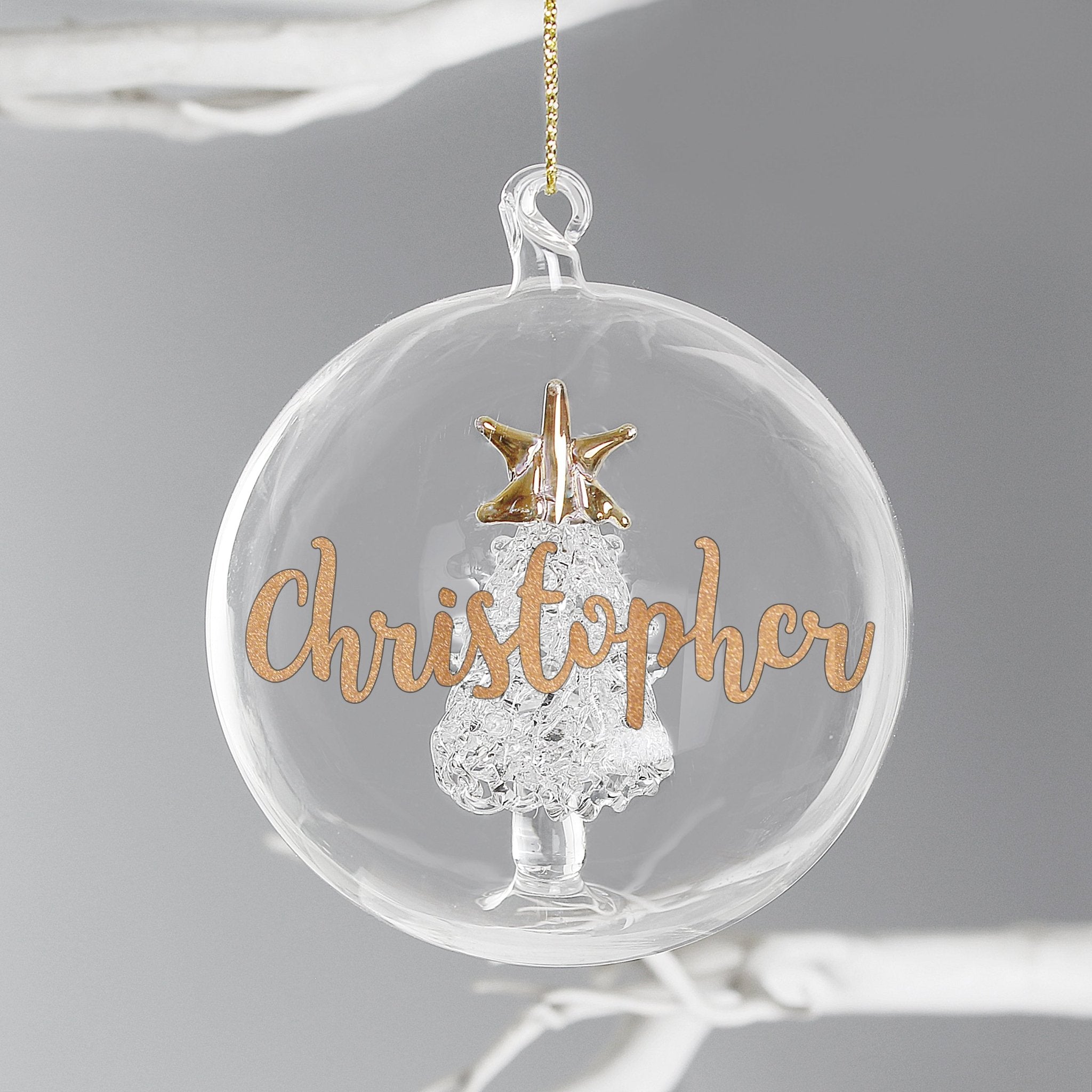 Personalised Gold Glitter Name Only Tree Glass Bauble | Inspired Creative Gifts | UK Supplier