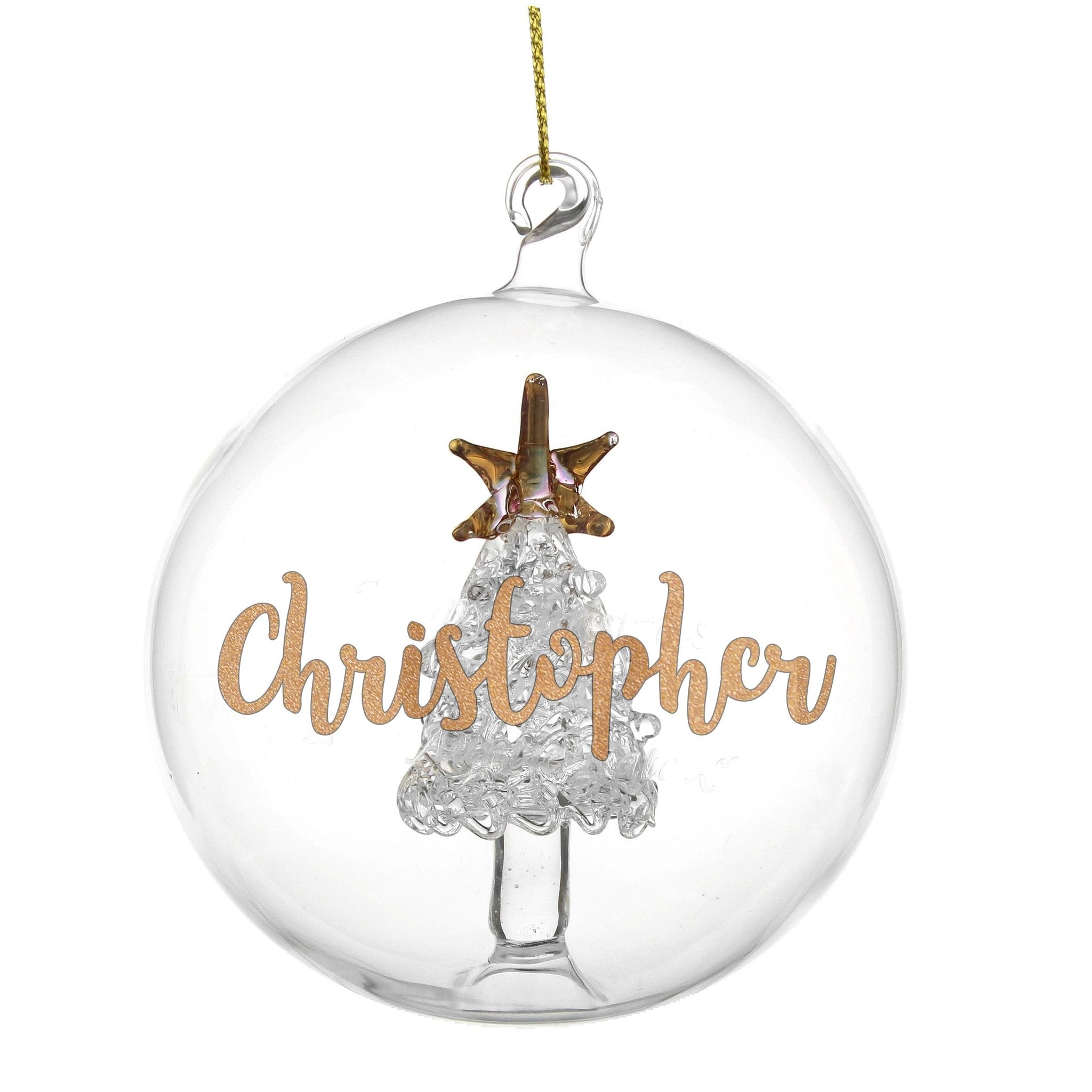 Personalised Gold Glitter Name Only Tree Glass Bauble | Inspired Creative Gifts | UK Supplier