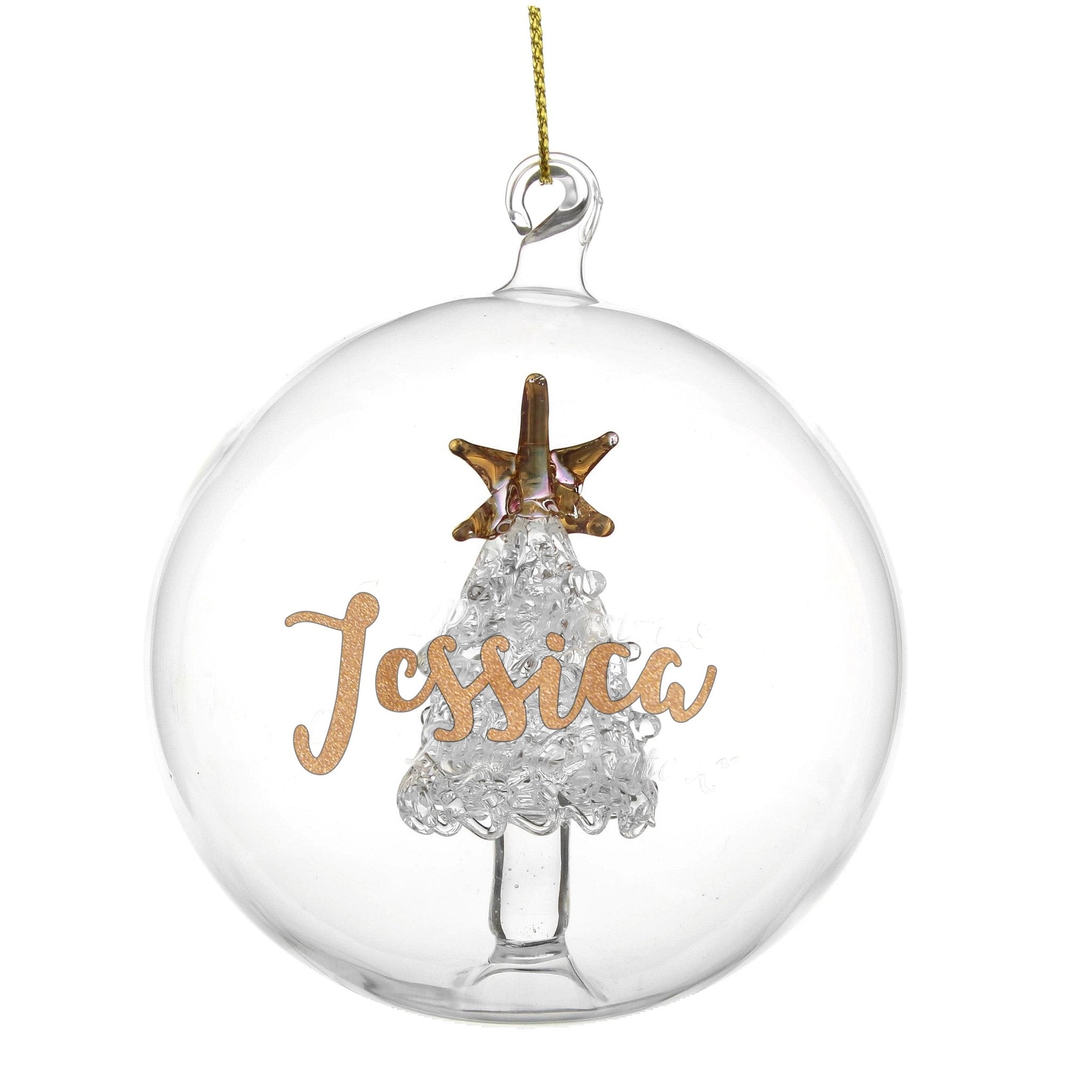 Personalised Gold Glitter Name Only Tree Glass Bauble | Inspired Creative Gifts | UK Supplier