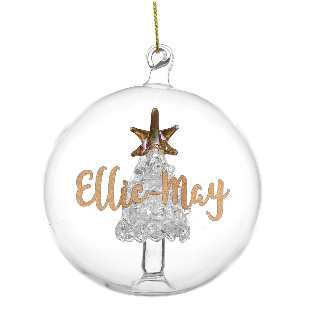 Personalised Gold Glitter Name Only Tree Glass Bauble | Inspired Creative Gifts | UK Supplier