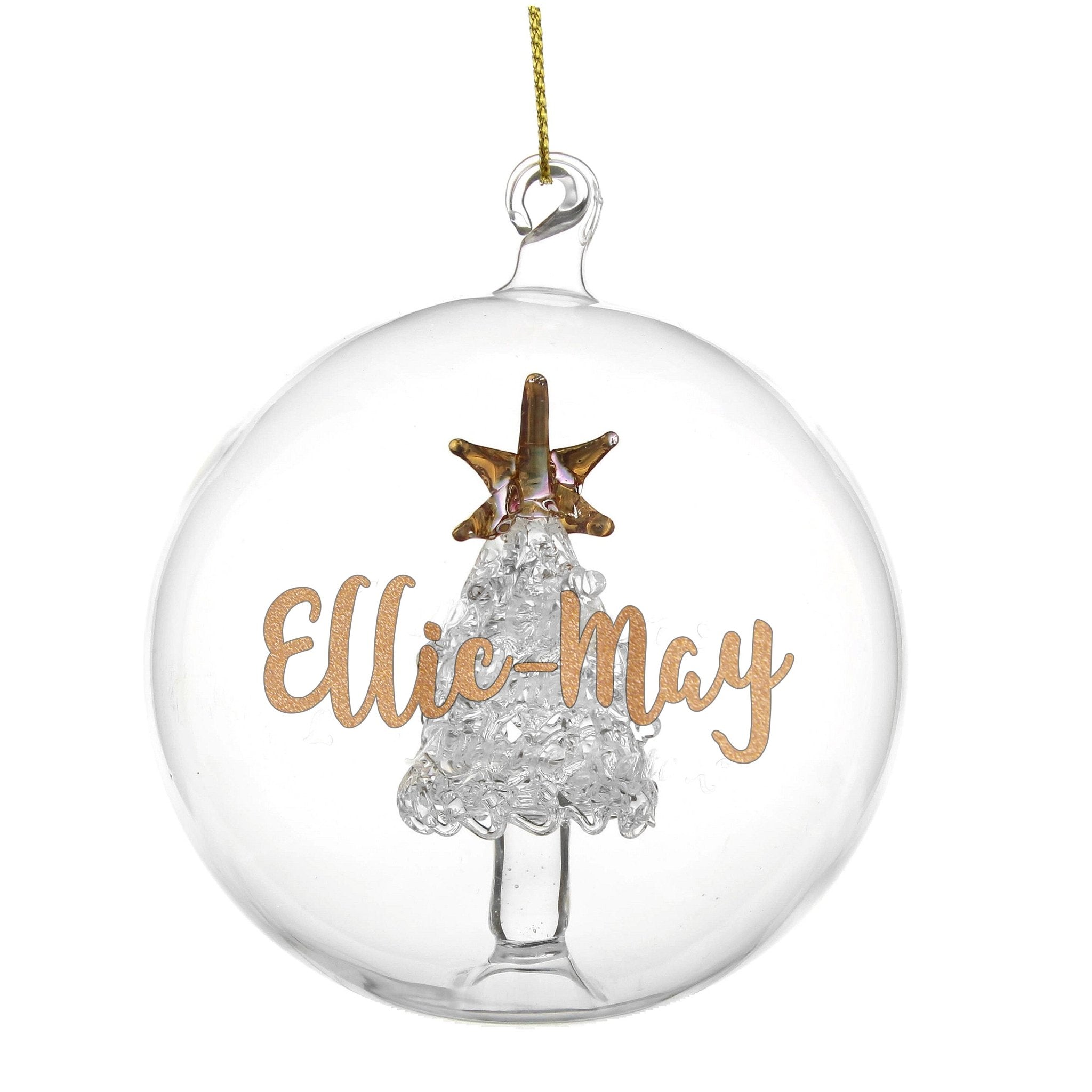 Personalised Gold Glitter Name Only Tree Glass Bauble | Inspired Creative Gifts | UK Supplier
