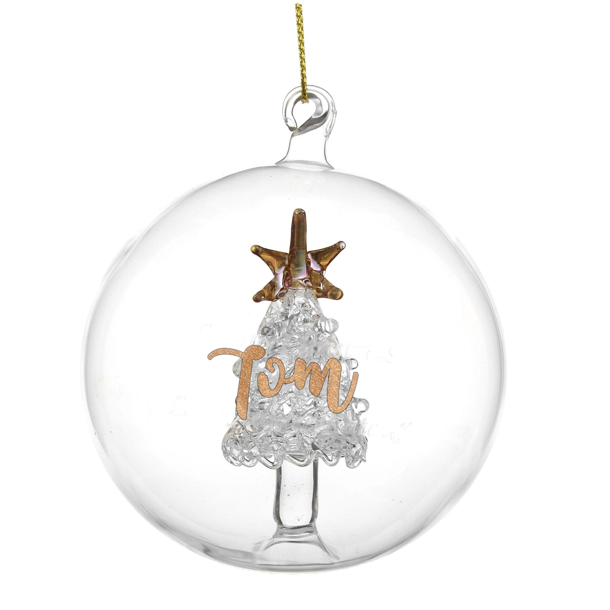 Personalised Gold Glitter Name Only Tree Glass Bauble | Inspired Creative Gifts | UK Supplier