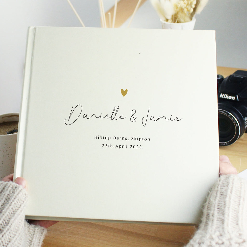 Personalised Gold Heart Couples Square Photo Album | Inspired Creative Gifts | UK Supplier