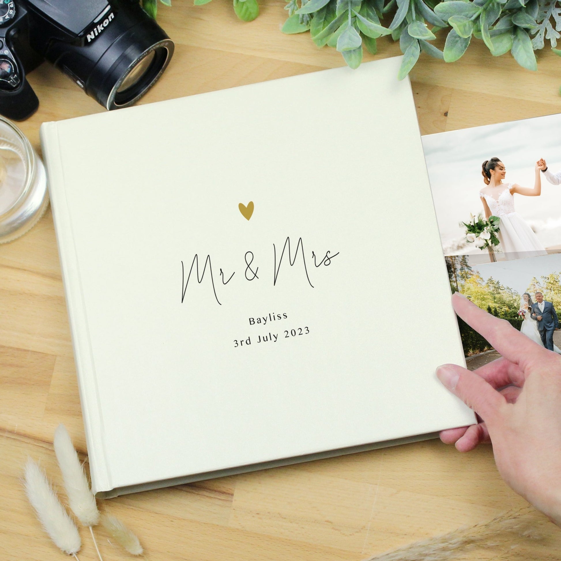 Personalised Gold Heart Couples Square Photo Album | Inspired Creative Gifts | UK Supplier