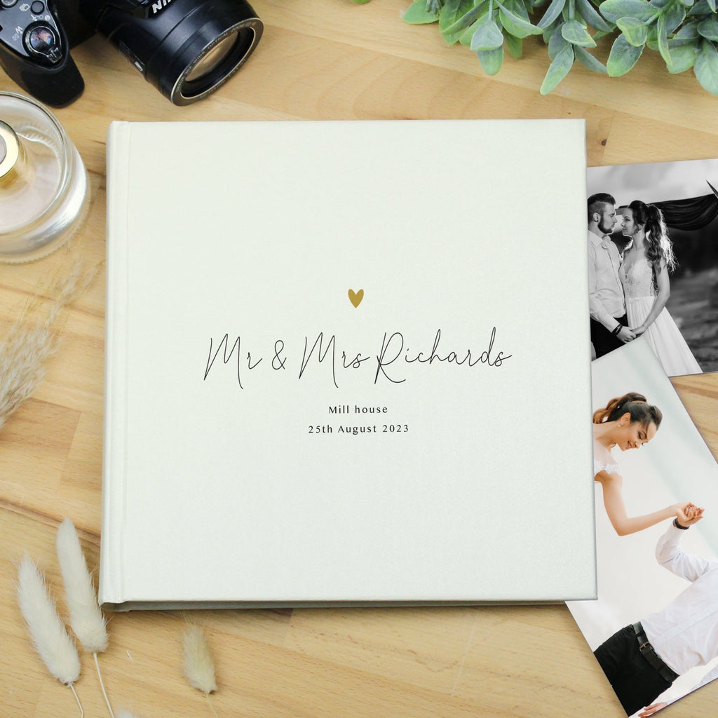 Personalised Gold Heart Couples Square Photo Album | Inspired Creative Gifts | UK Supplier