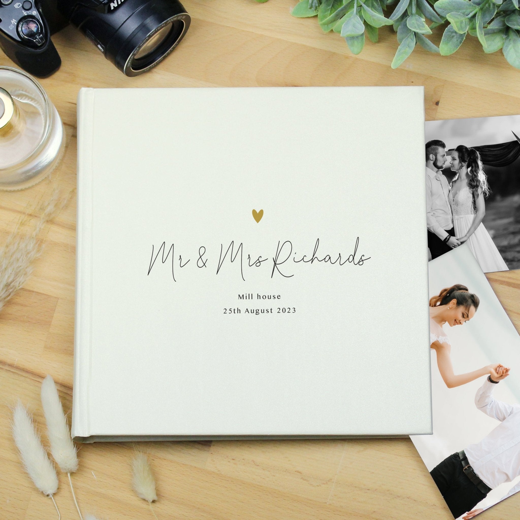 Personalised Gold Heart Couples Square Photo Album | Inspired Creative Gifts | UK Supplier