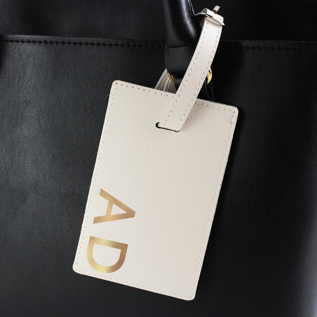 Personalised Gold Initials Cream Luggage Tag | Inspired Creative Gifts | UK Supplier