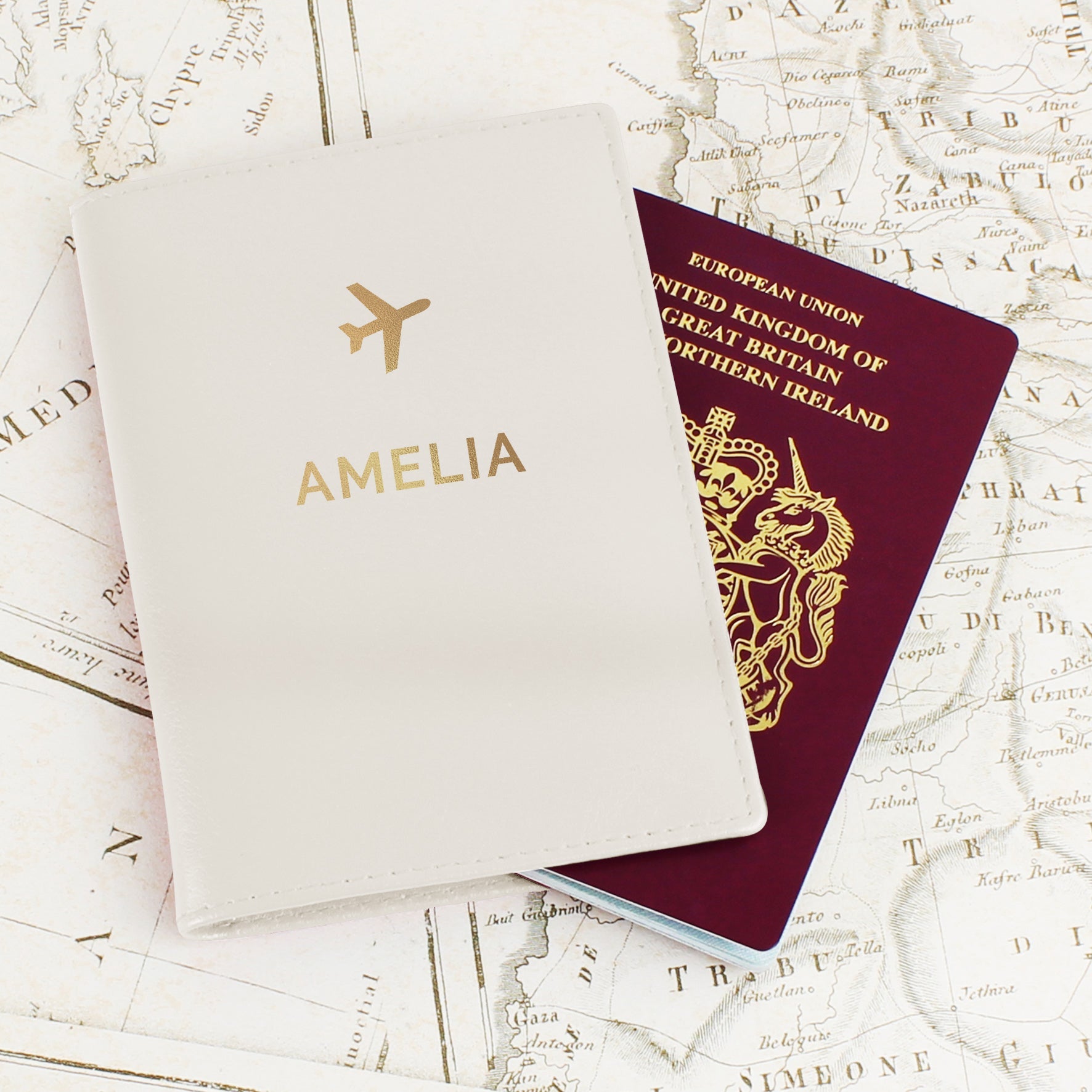 Personalised Gold Name Cream Passport Holder | Inspired Creative Gifts | UK Supplier