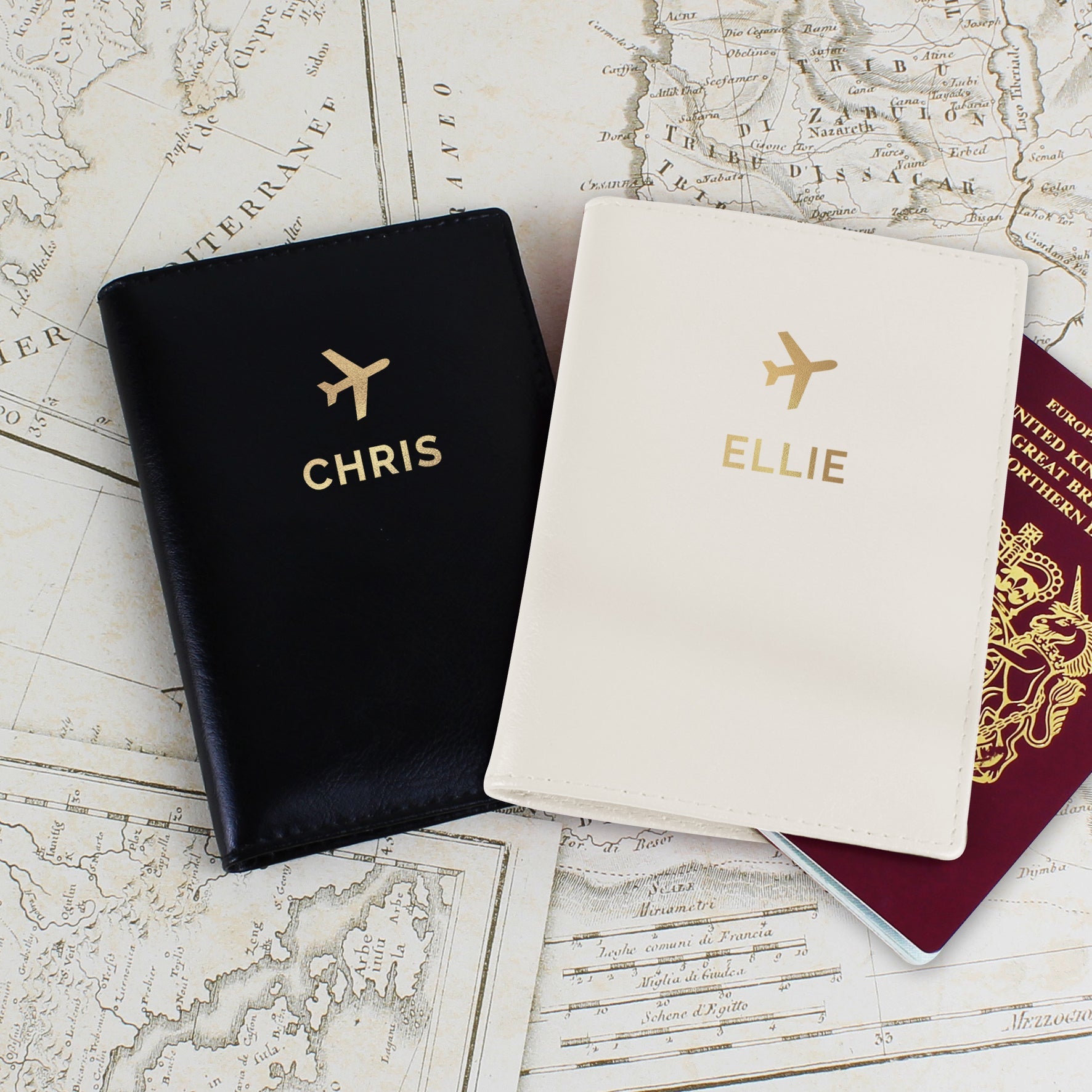 Personalised Gold Name Passport Holders Set | Inspired Creative Gifts | UK Supplier