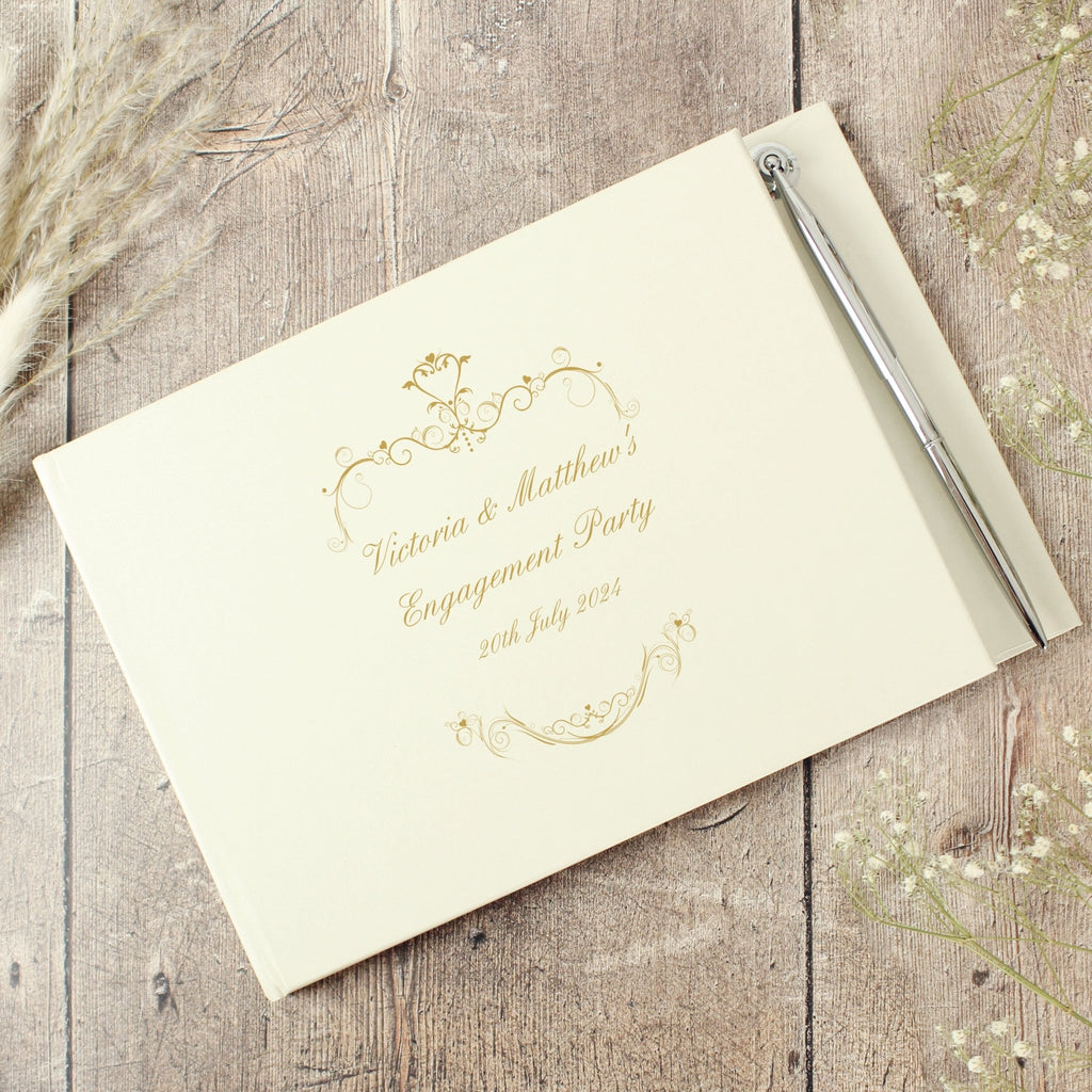 Personalised Gold Ornate Swirl Hardback Guest Book & Pen | Inspired Creative Gifts | UK Supplier