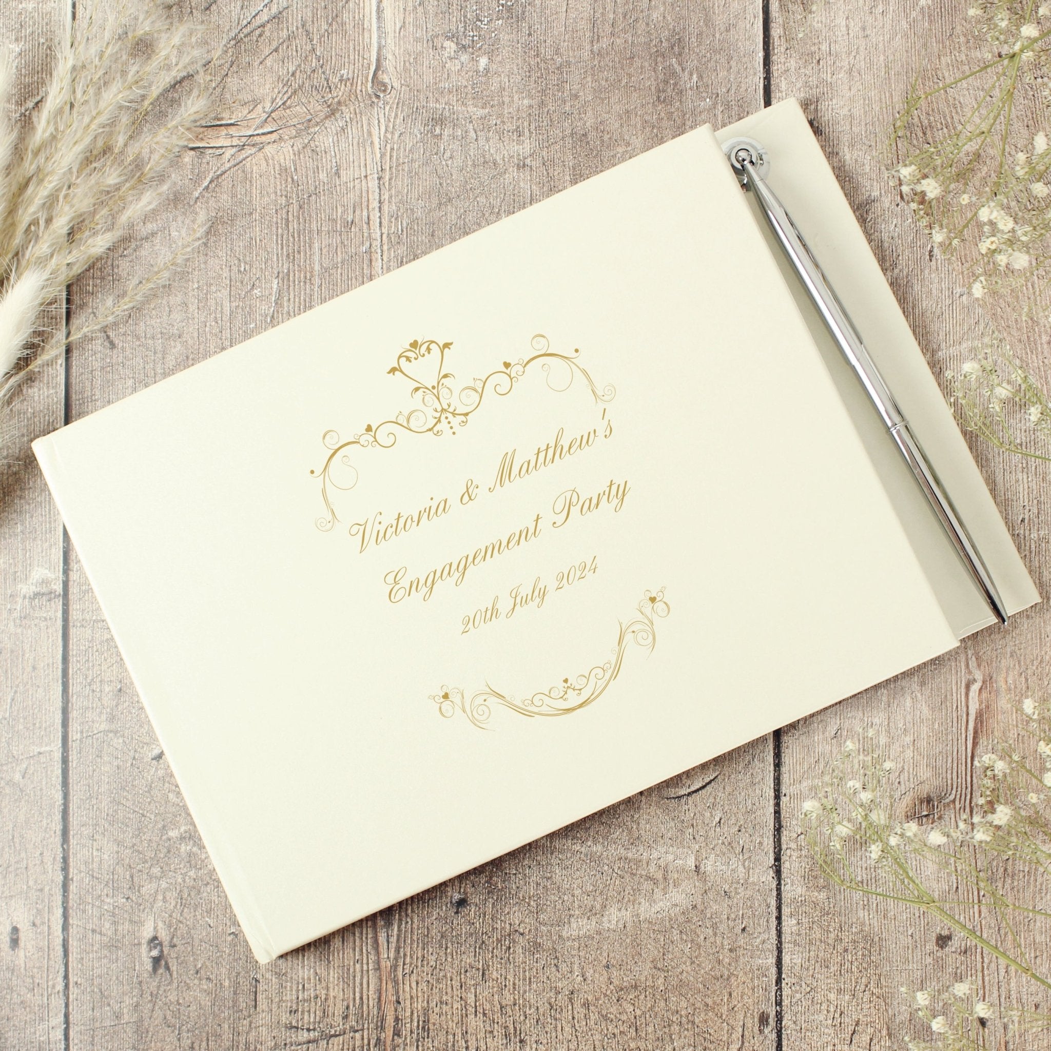 Personalised Gold Ornate Swirl Hardback Guest Book & Pen | Inspired Creative Gifts | UK Supplier
