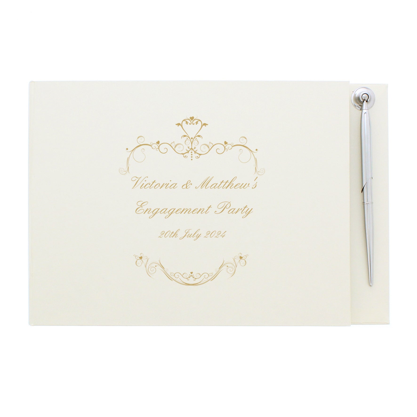 Personalised Gold Ornate Swirl Hardback Guest Book & Pen | Inspired Creative Gifts | UK Supplier