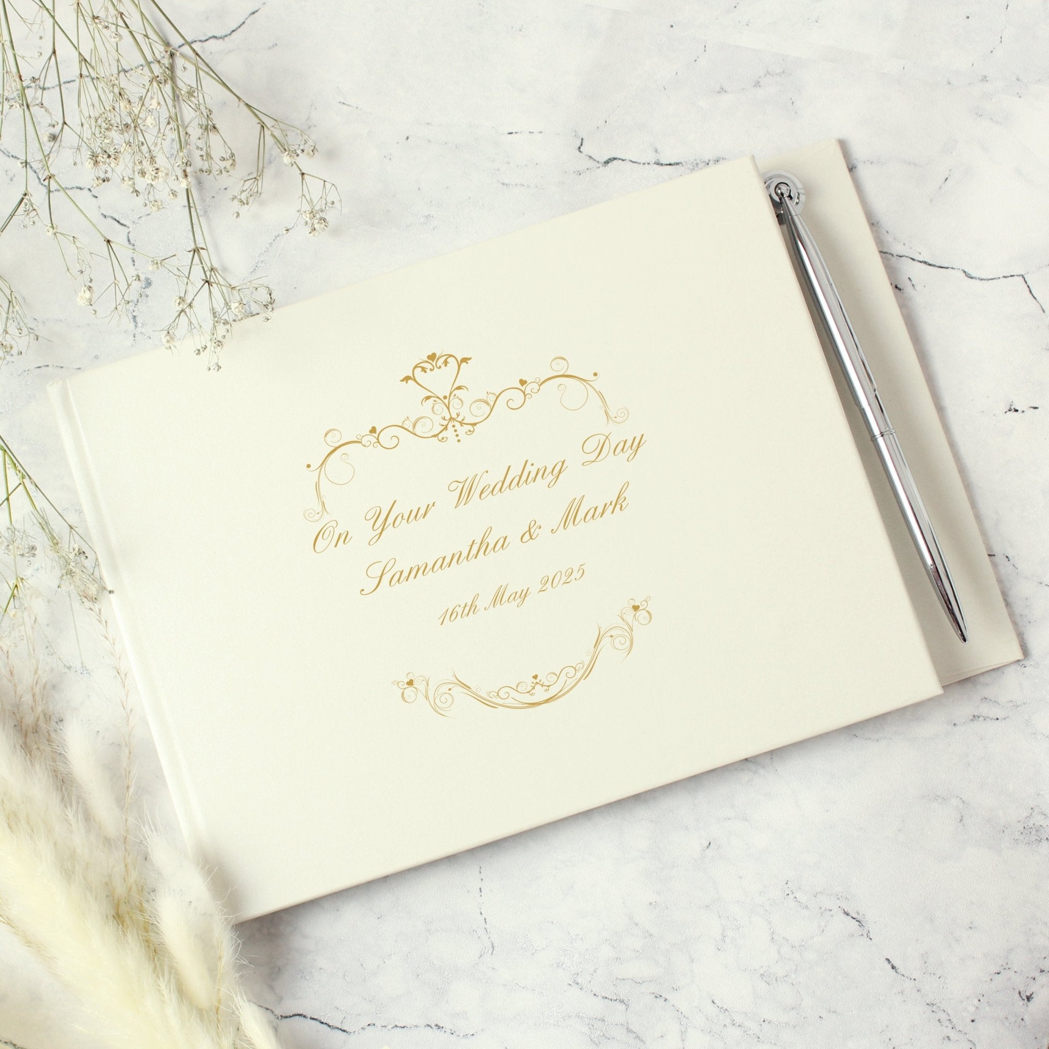 Personalised Gold Ornate Swirl Hardback Guest Book & Pen | Inspired Creative Gifts | UK Supplier