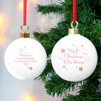 Personalised Gold & Pink Stars My 1st Christmas Bauble | Inspired Creative Gifts | UK Supplier