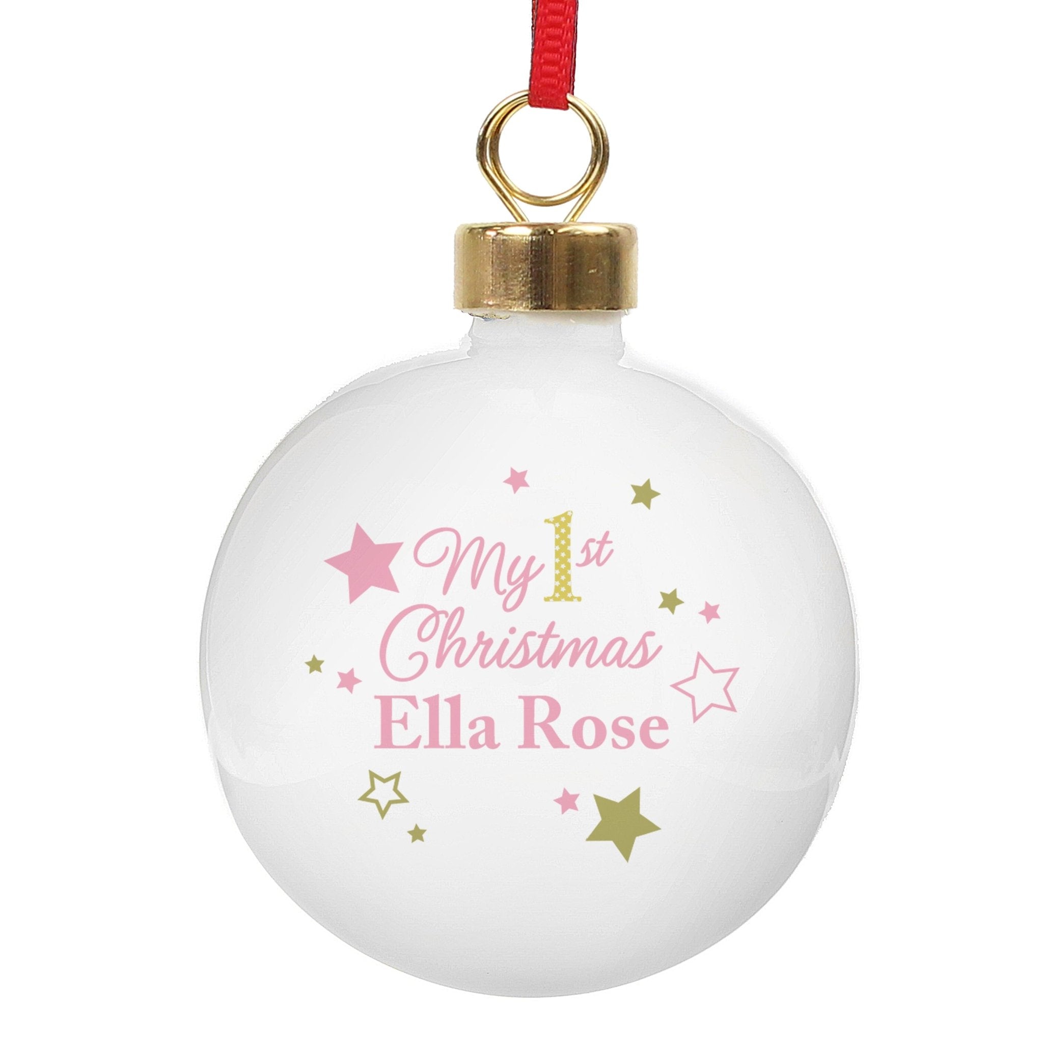 Personalised Gold & Pink Stars My 1st Christmas Bauble | Inspired Creative Gifts | UK Supplier