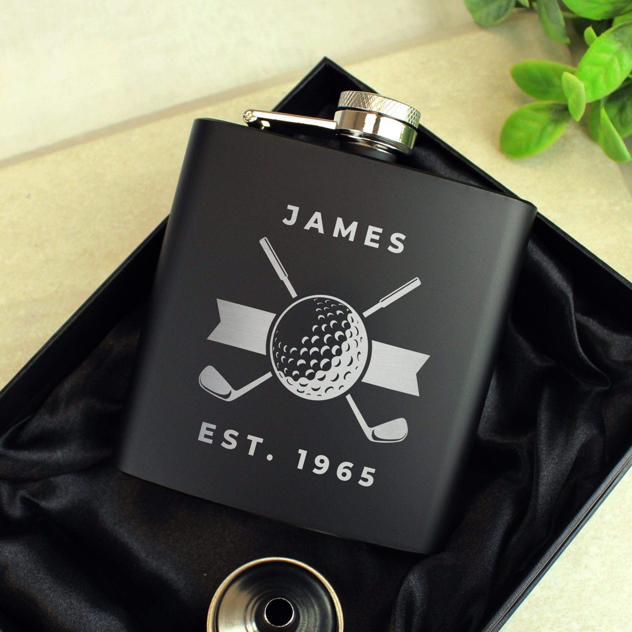 Personalised Golf Black Hip Flask | Inspired Creative Gifts | UK Supplier