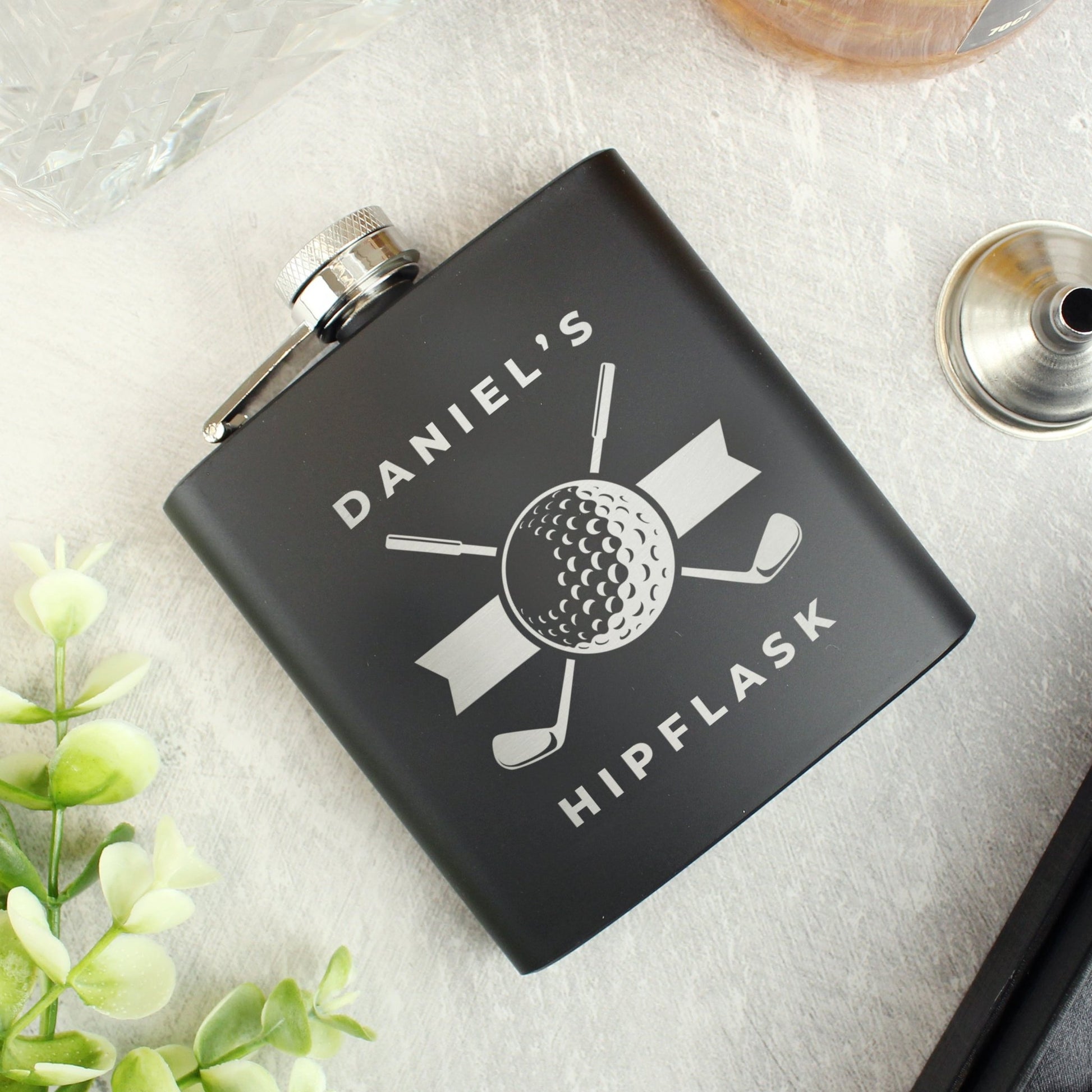 Personalised Golf Black Hip Flask | Inspired Creative Gifts | UK Supplier