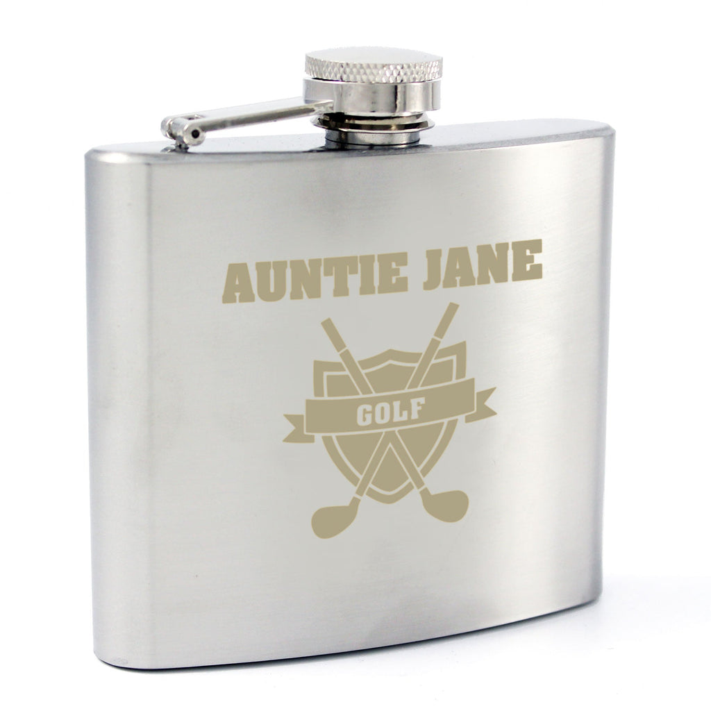 Personalised Golf Crest Hip Flask | Inspired Creative Gifts | UK Supplier