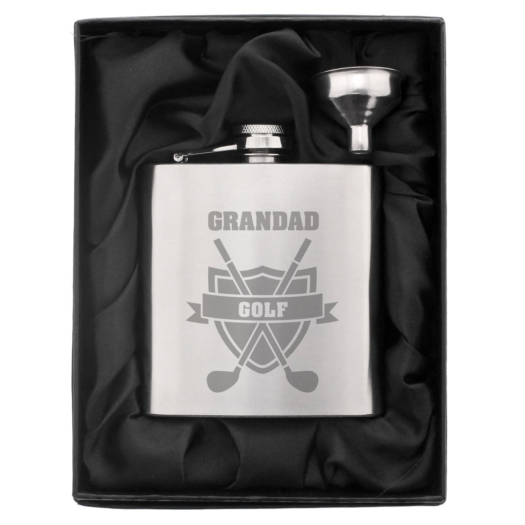 Personalised Golf Crest Hip Flask | Inspired Creative Gifts | UK Supplier