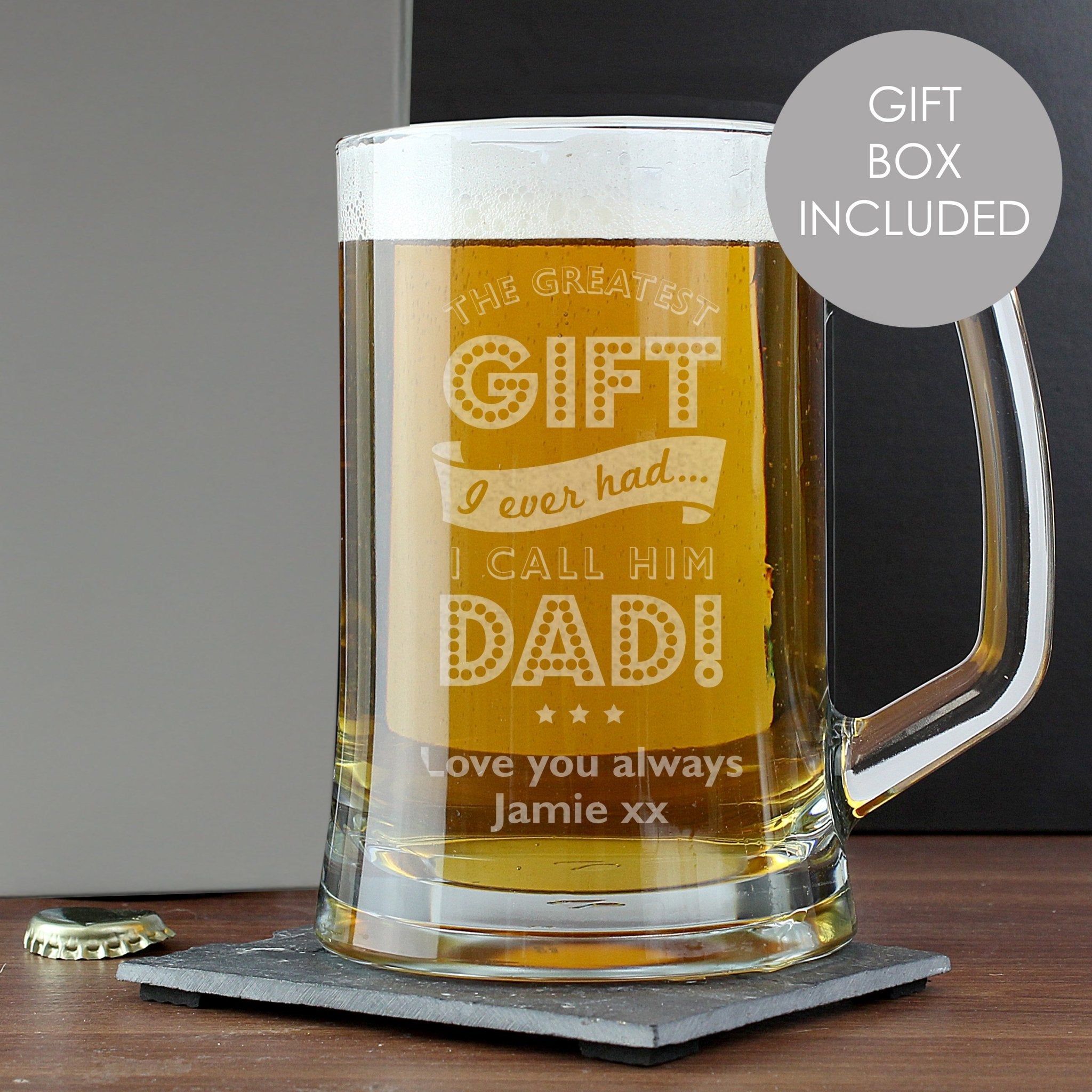 Personalised Greatest Dad Glass Pint Stern Tankard | Inspired Creative Gifts | UK Supplier