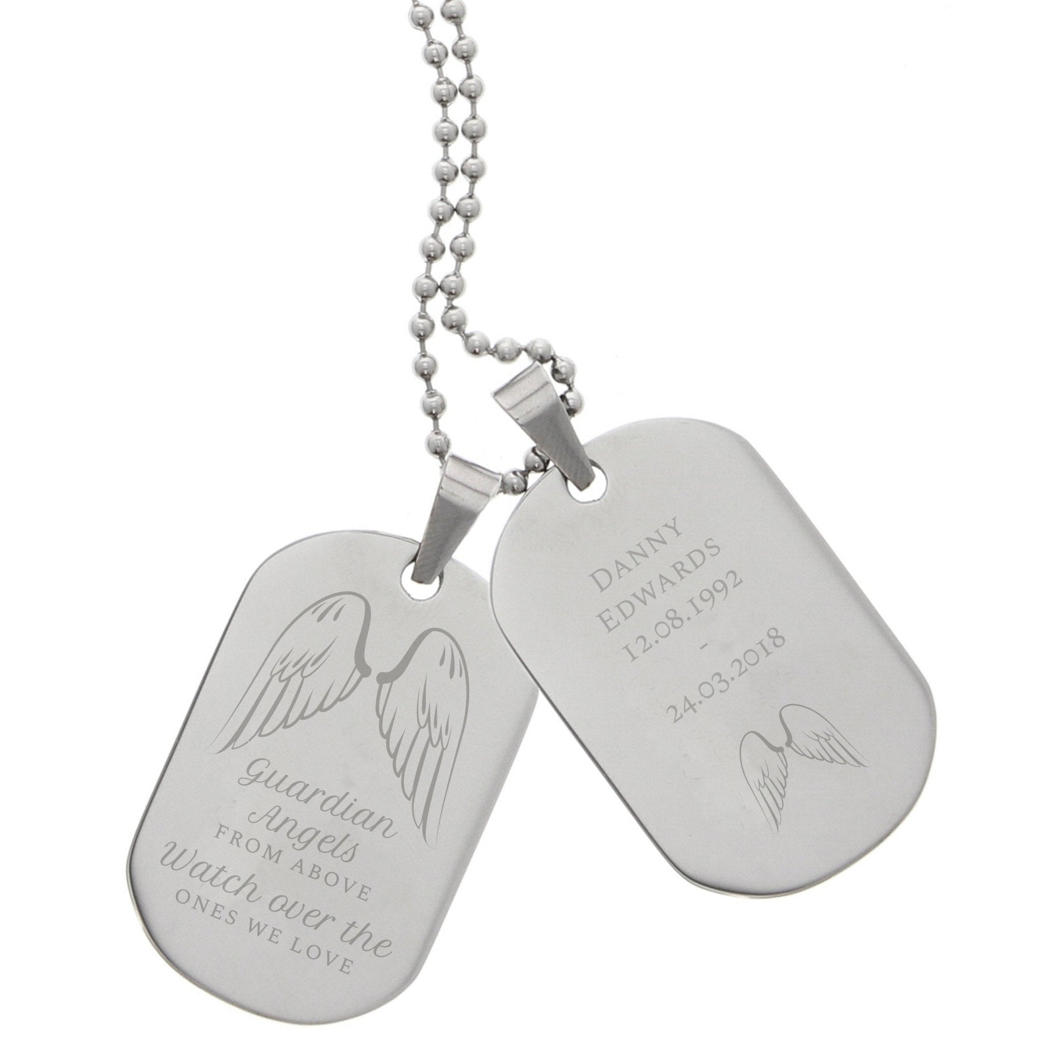 Personalised Guardian Angel Stainless Steel Double Dog Tag Necklace | Inspired Creative Gifts | UK Supplier