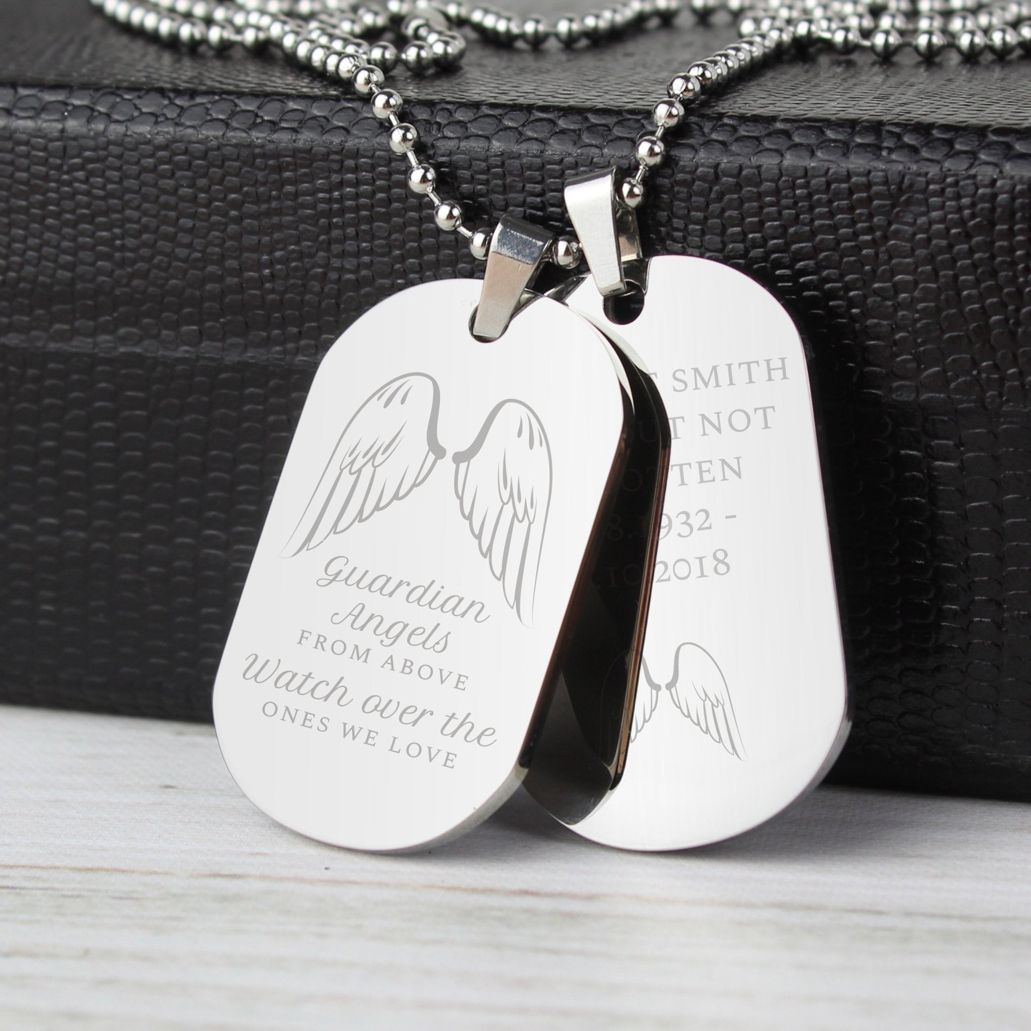 Personalised Guardian Angel Stainless Steel Double Dog Tag Necklace | Inspired Creative Gifts | UK Supplier