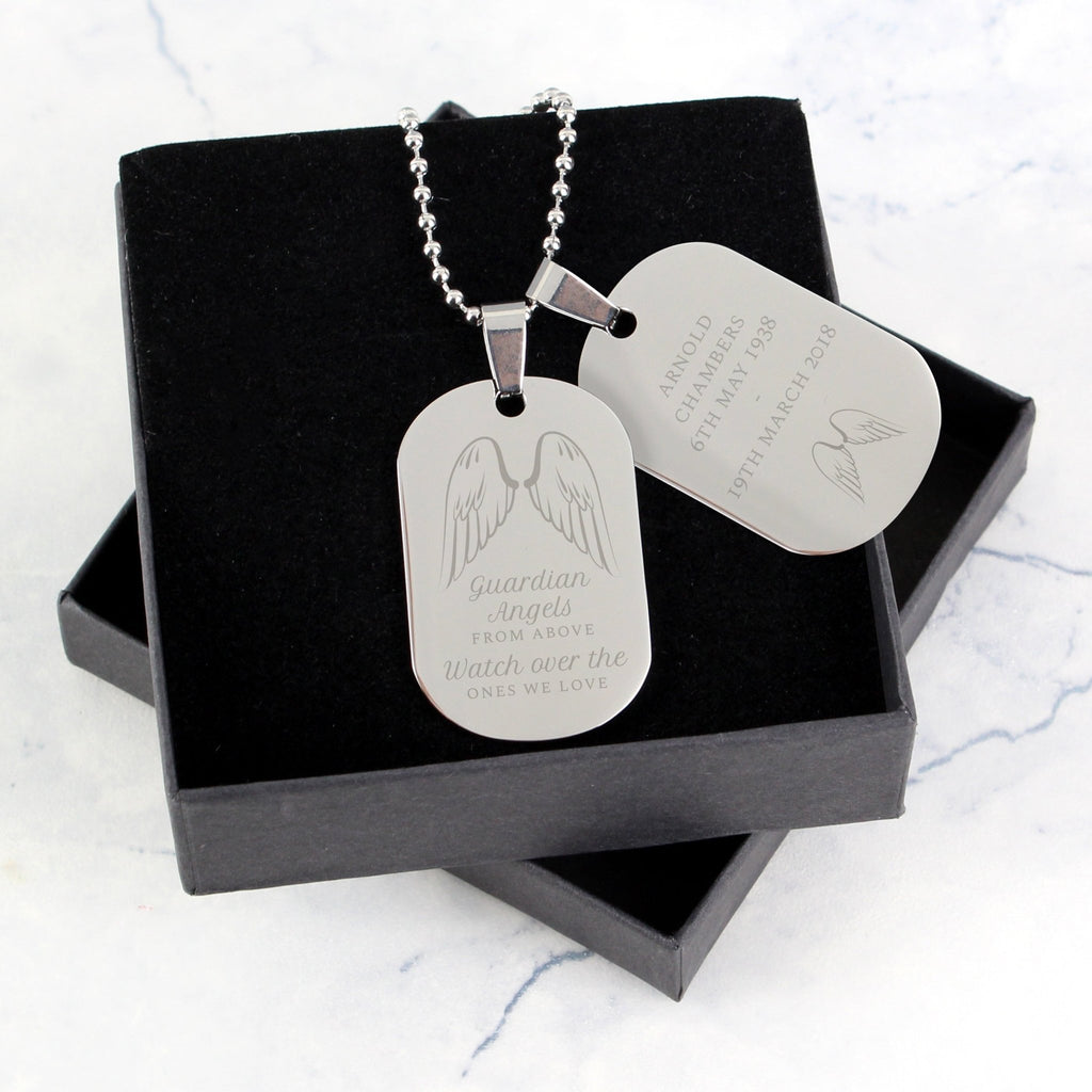 Personalised Guardian Angel Stainless Steel Double Dog Tag Necklace | Inspired Creative Gifts
