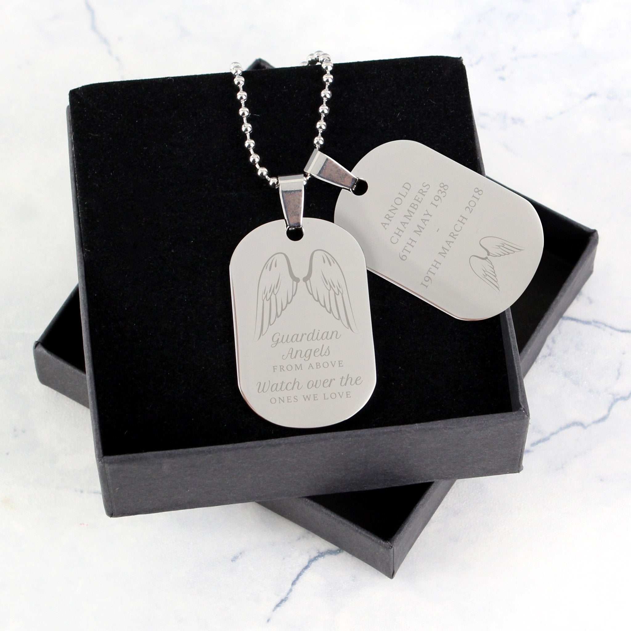 Personalised Guardian Angel Stainless Steel Double Dog Tag Necklace | Inspired Creative Gifts | UK Supplier