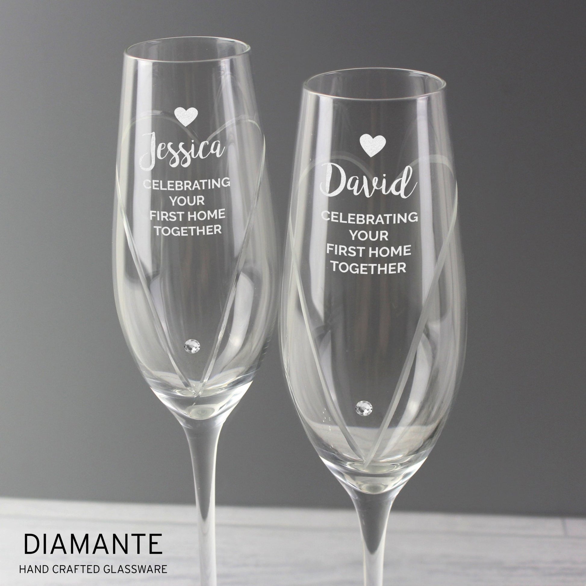 Personalised Hand Cut Heart Celebration Pair of Flutes with Gift Box | Inspired Creative Gifts | UK Supplier