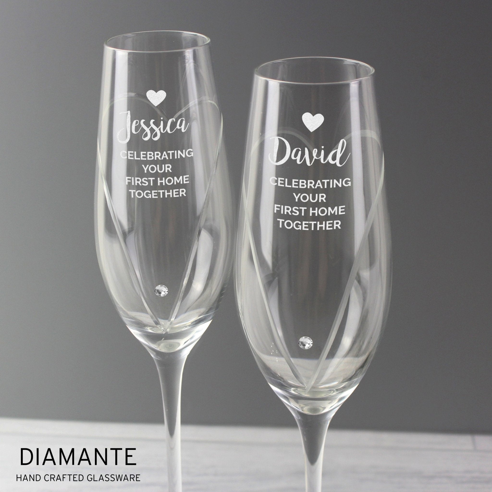Personalised Hand Cut Heart Celebration Pair of Flutes with Gift Box | Inspired Creative Gifts | UK Supplier