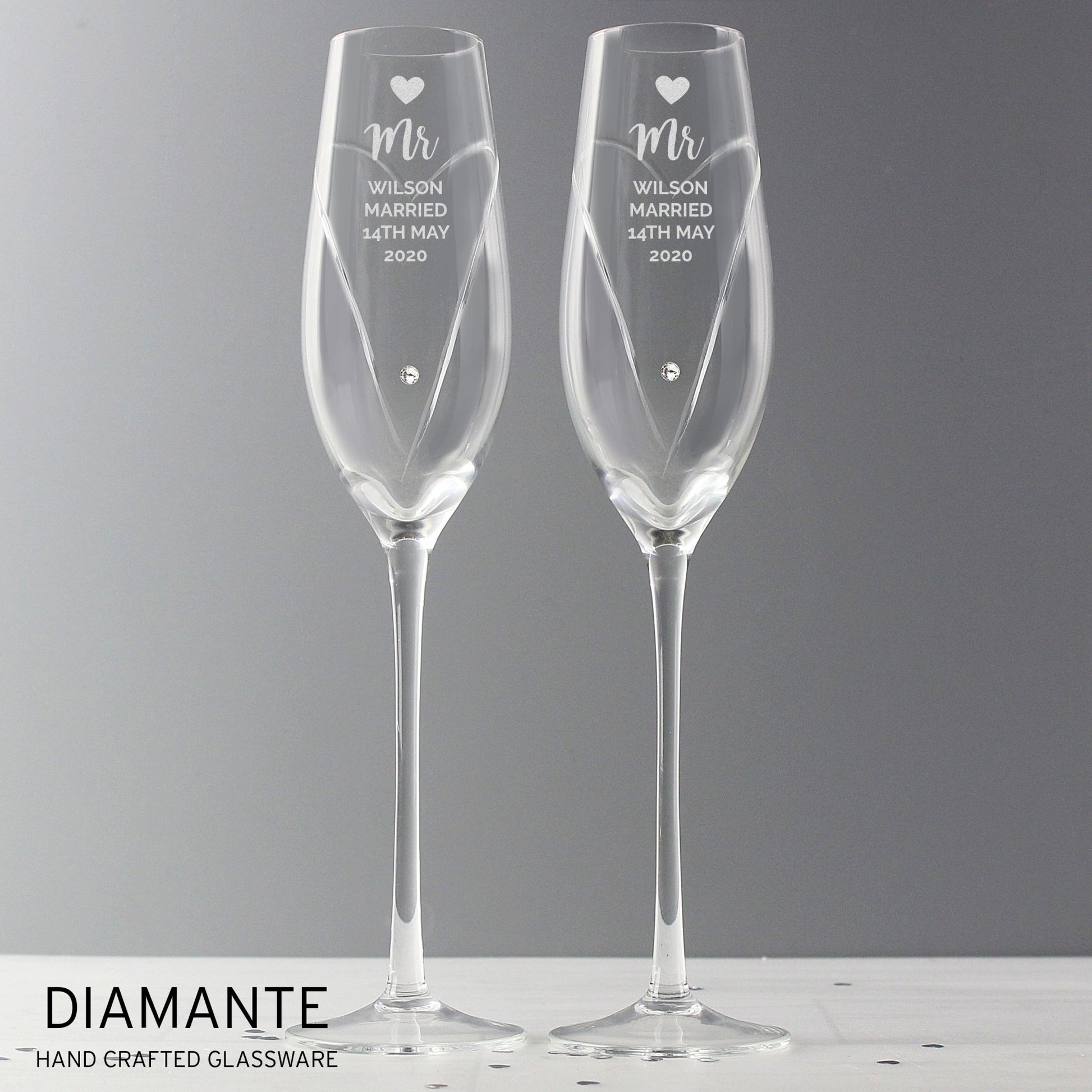 Personalised Hand Cut Heart Celebration Pair of Flutes with Gift Box | Inspired Creative Gifts | UK Supplier