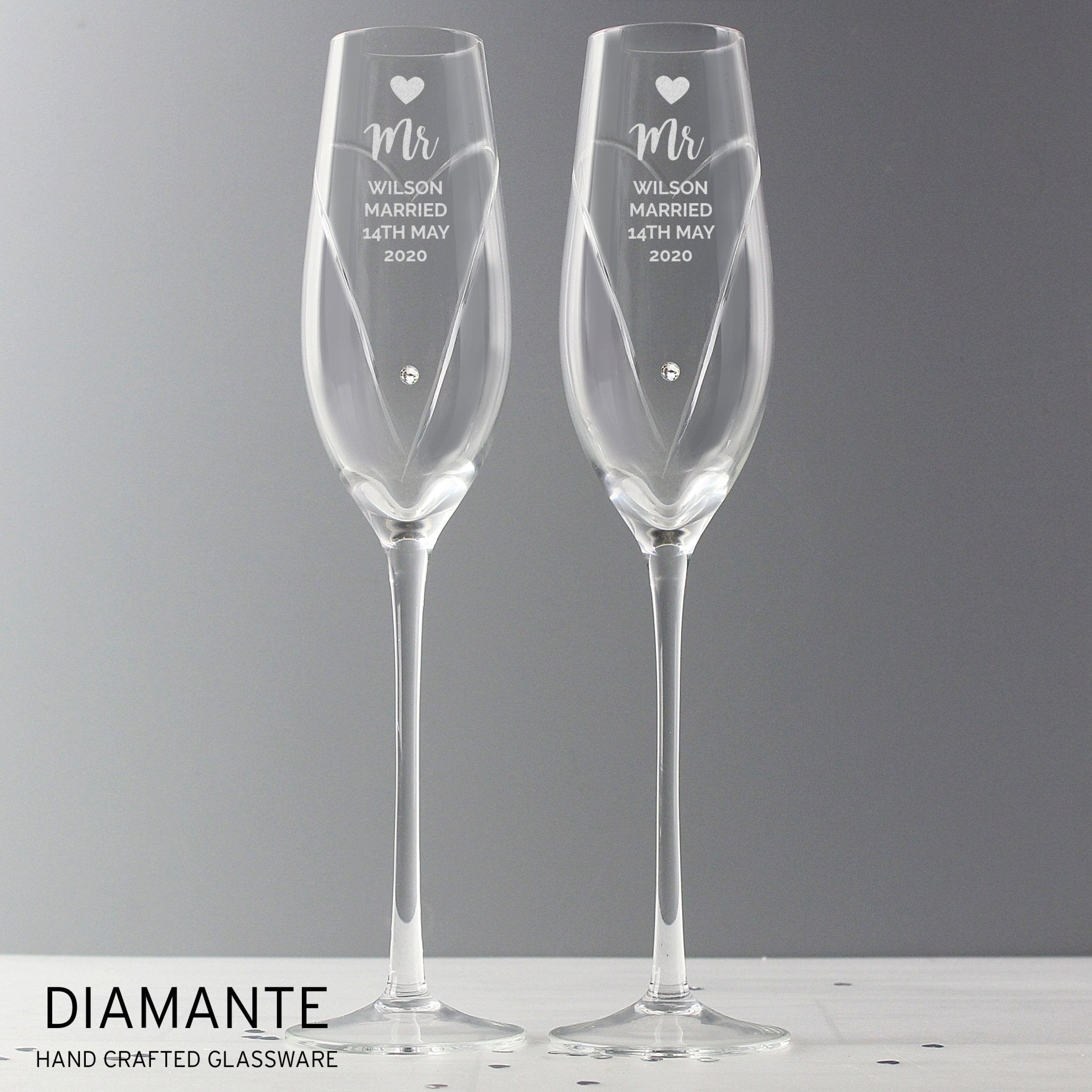 Personalised Hand Cut Heart Celebration Pair of Flutes with Gift Box | Inspired Creative Gifts | UK Supplier