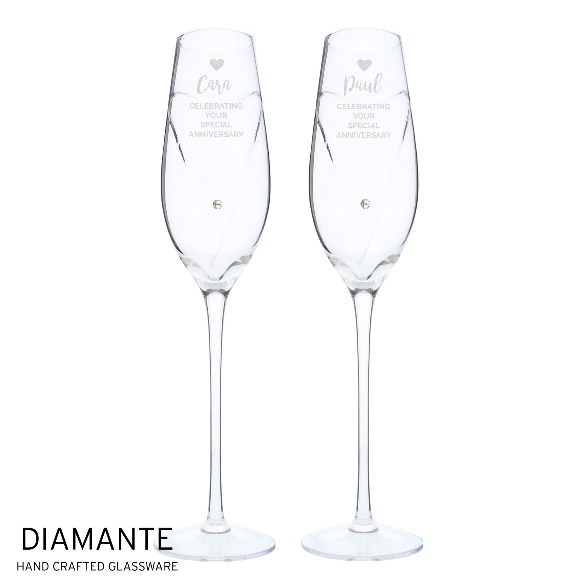 Personalised Hand Cut Heart Celebration Pair of Flutes with Gift Box | Inspired Creative Gifts | UK Supplier