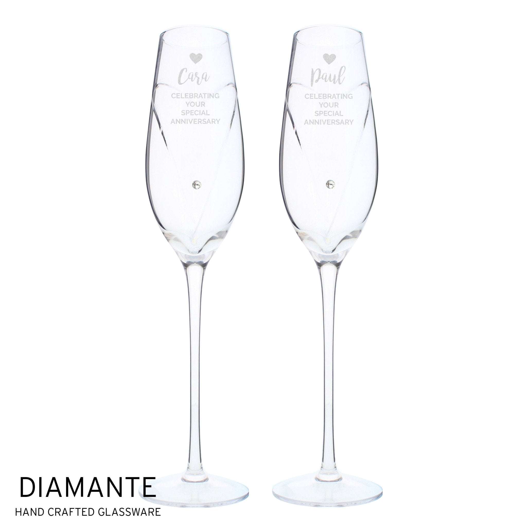 Personalised Hand Cut Heart Celebration Pair of Flutes with Gift Box | Inspired Creative Gifts | UK Supplier