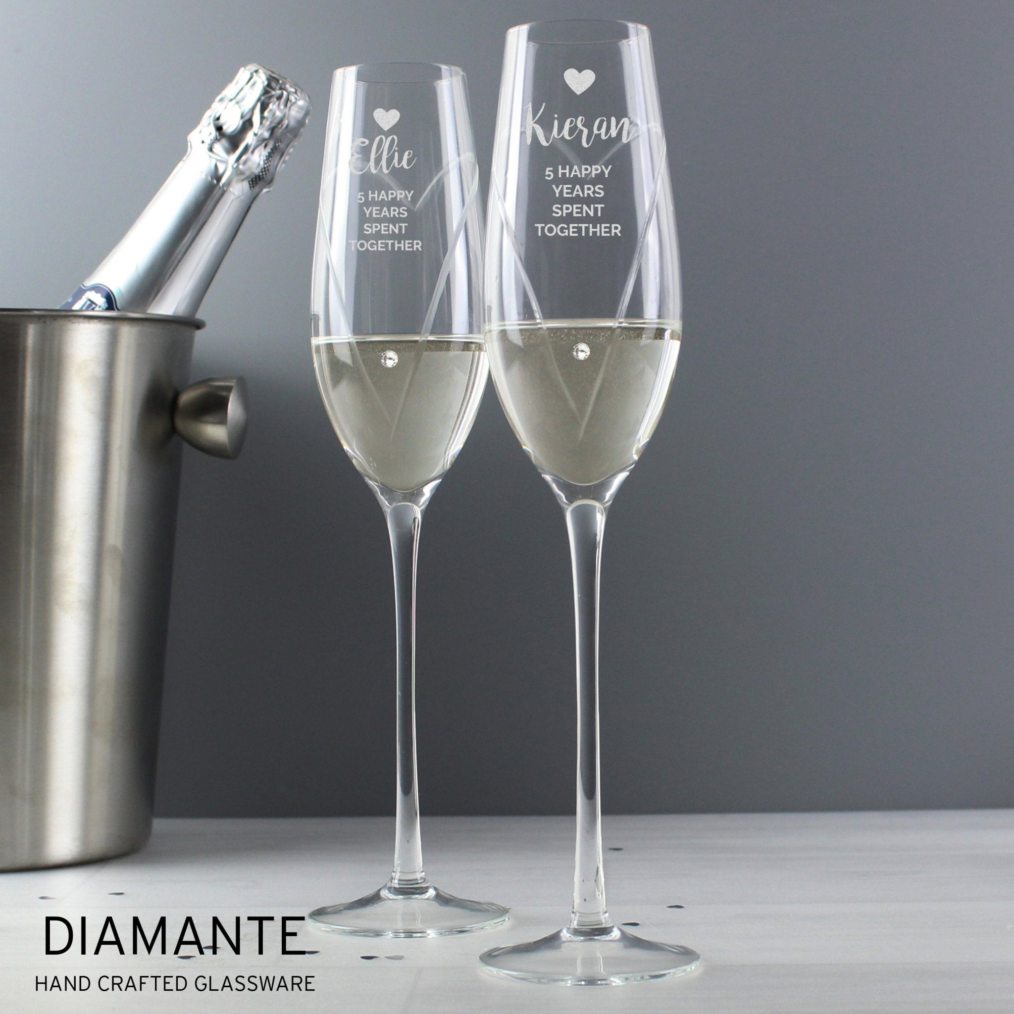 Personalised Hand Cut Heart Celebration Pair of Flutes with Gift Box | Inspired Creative Gifts | UK Supplier