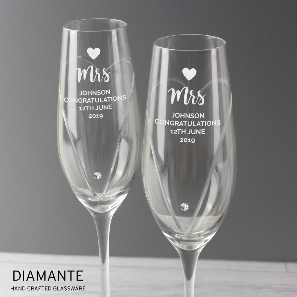 Personalised Hand Cut Heart Celebration Pair of Flutes with Gift Box | Inspired Creative Gifts | UK Supplier