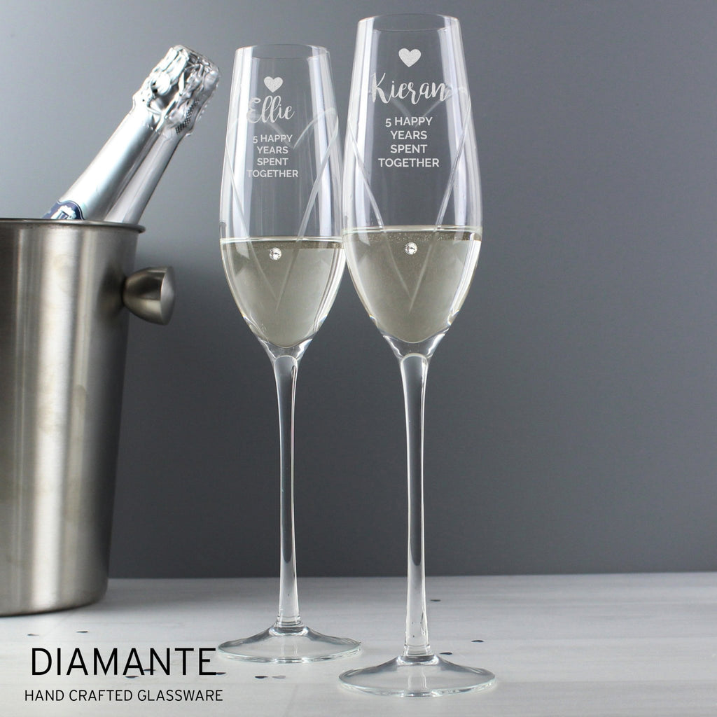 Personalised Hand Cut Heart Celebration Pair of Flutes with Gift Box | Inspired Creative Gifts | UK Supplier
