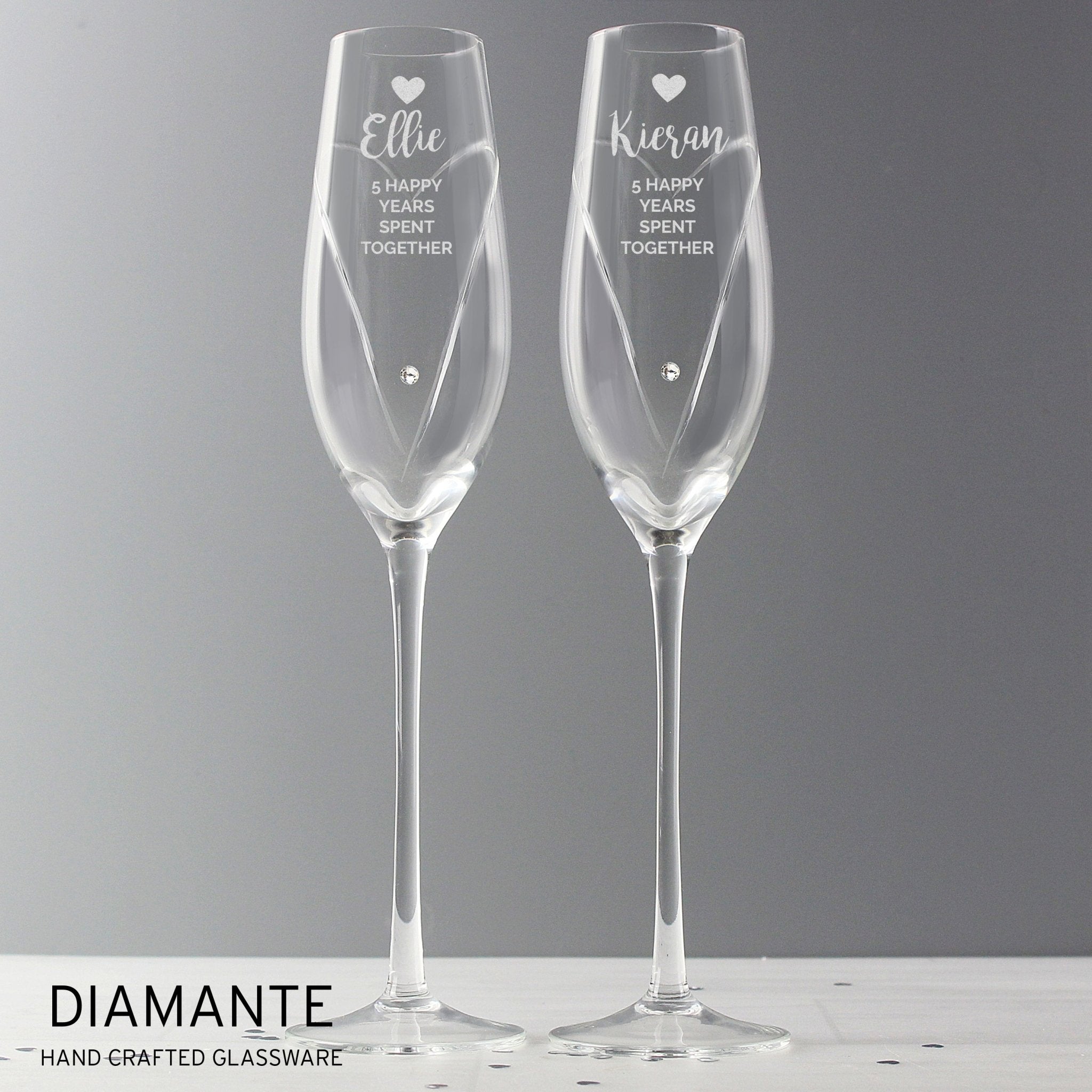 Personalised Hand Cut Heart Celebration Pair of Flutes with Gift Box | Inspired Creative Gifts | UK Supplier
