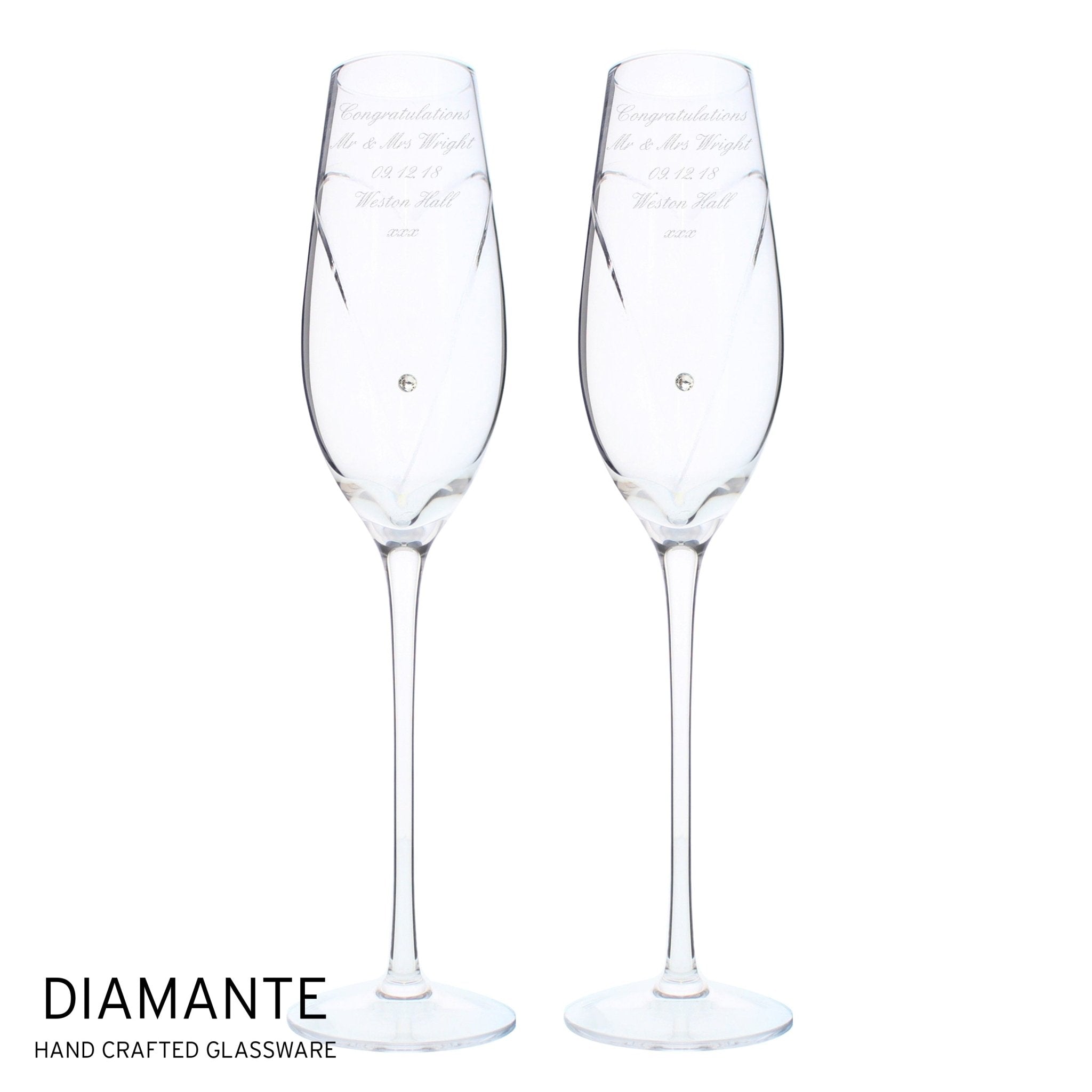 Personalised Hand Cut Heart Pair of Flutes with Gift Box | Inspired Creative Gifts | UK Supplier