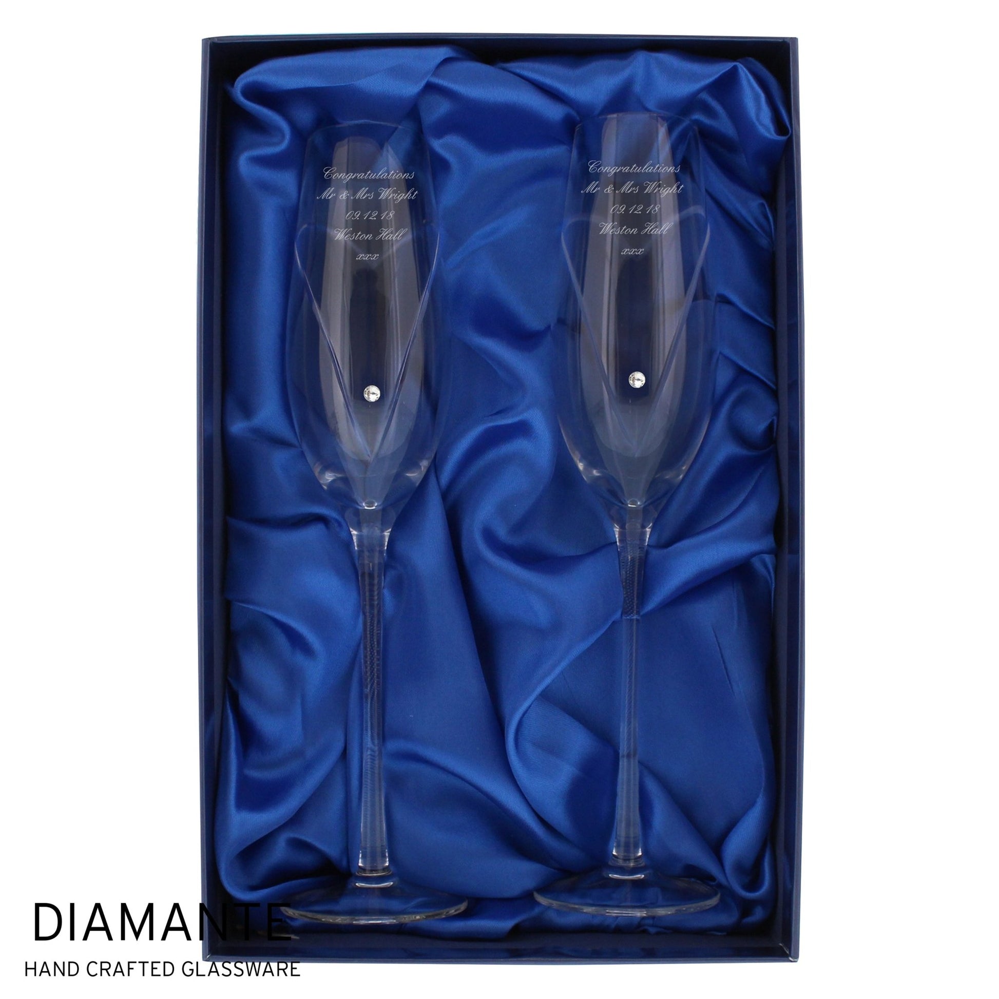 Personalised Hand Cut Heart Pair of Flutes with Gift Box | Inspired Creative Gifts | UK Supplier