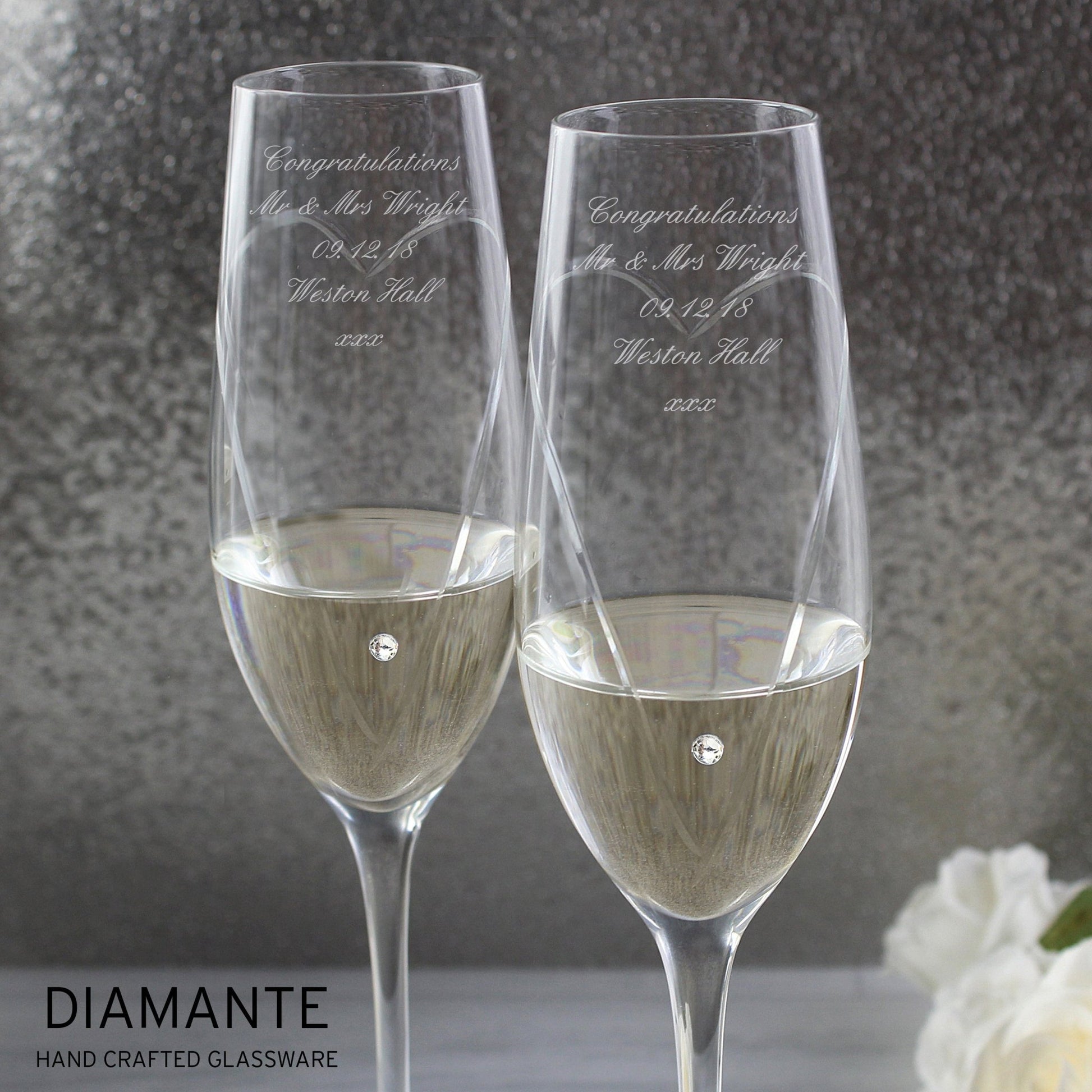 Personalised Hand Cut Heart Pair of Flutes with Gift Box | Inspired Creative Gifts | UK Supplier