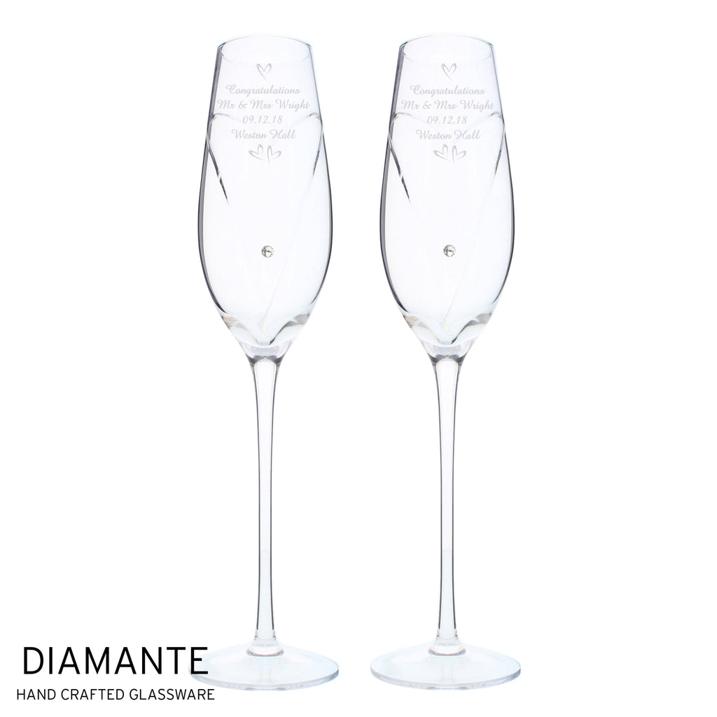 Personalised Hand Cut Little Hearts Pair of Flutes with Gift Box | Inspired Creative Gifts | UK Supplier