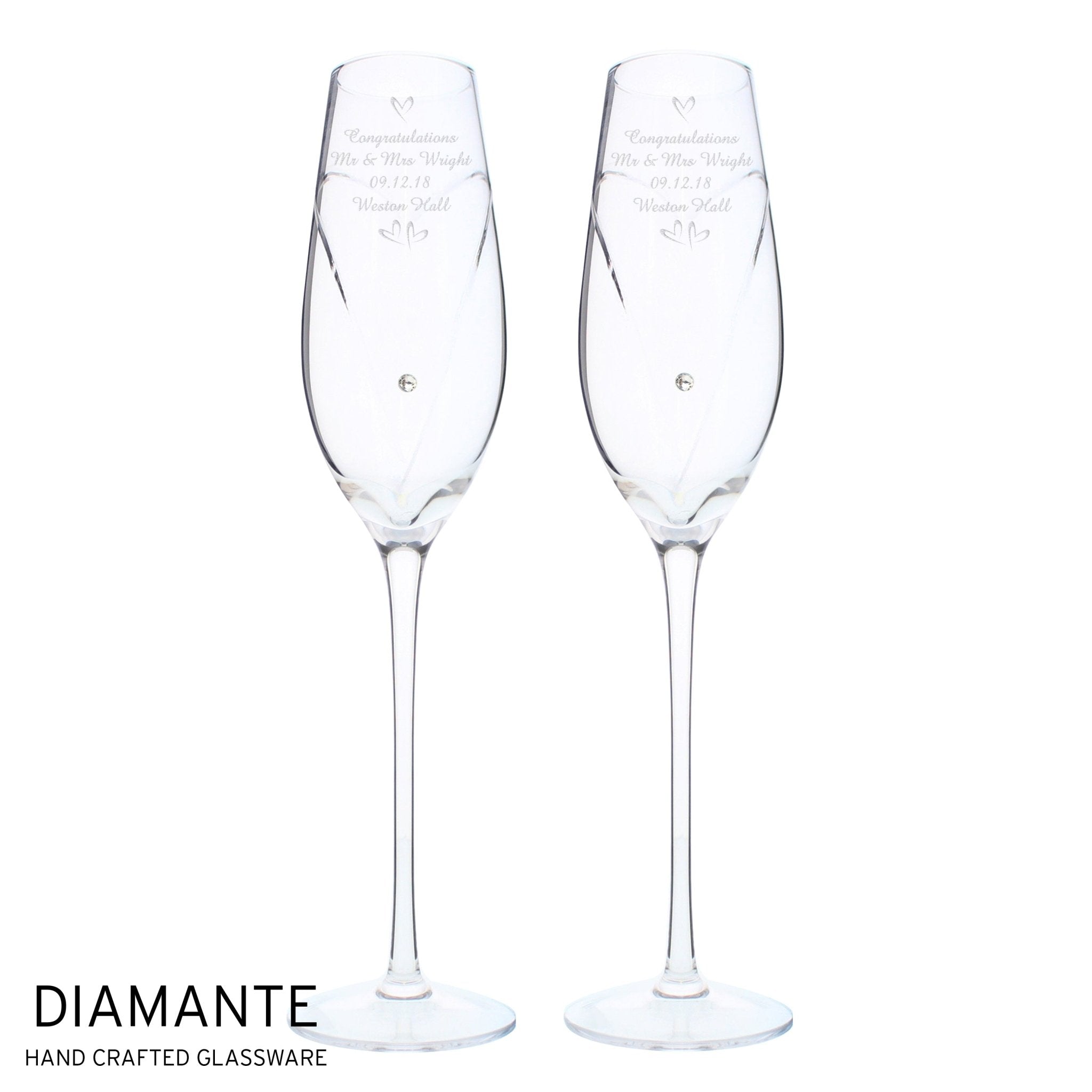 Personalised Hand Cut Little Hearts Pair of Flutes with Gift Box | Inspired Creative Gifts | UK Supplier
